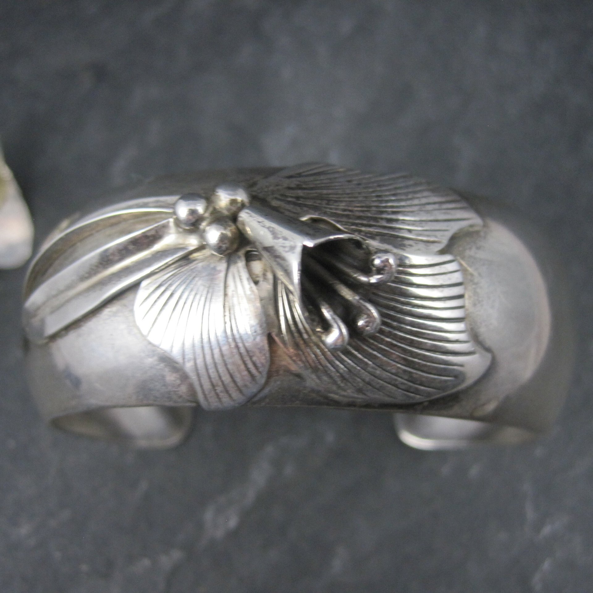 Vintage Carol Felley Orchid Cuff Bracelet Earrings Jewelry Set Sterling Silver 1987
