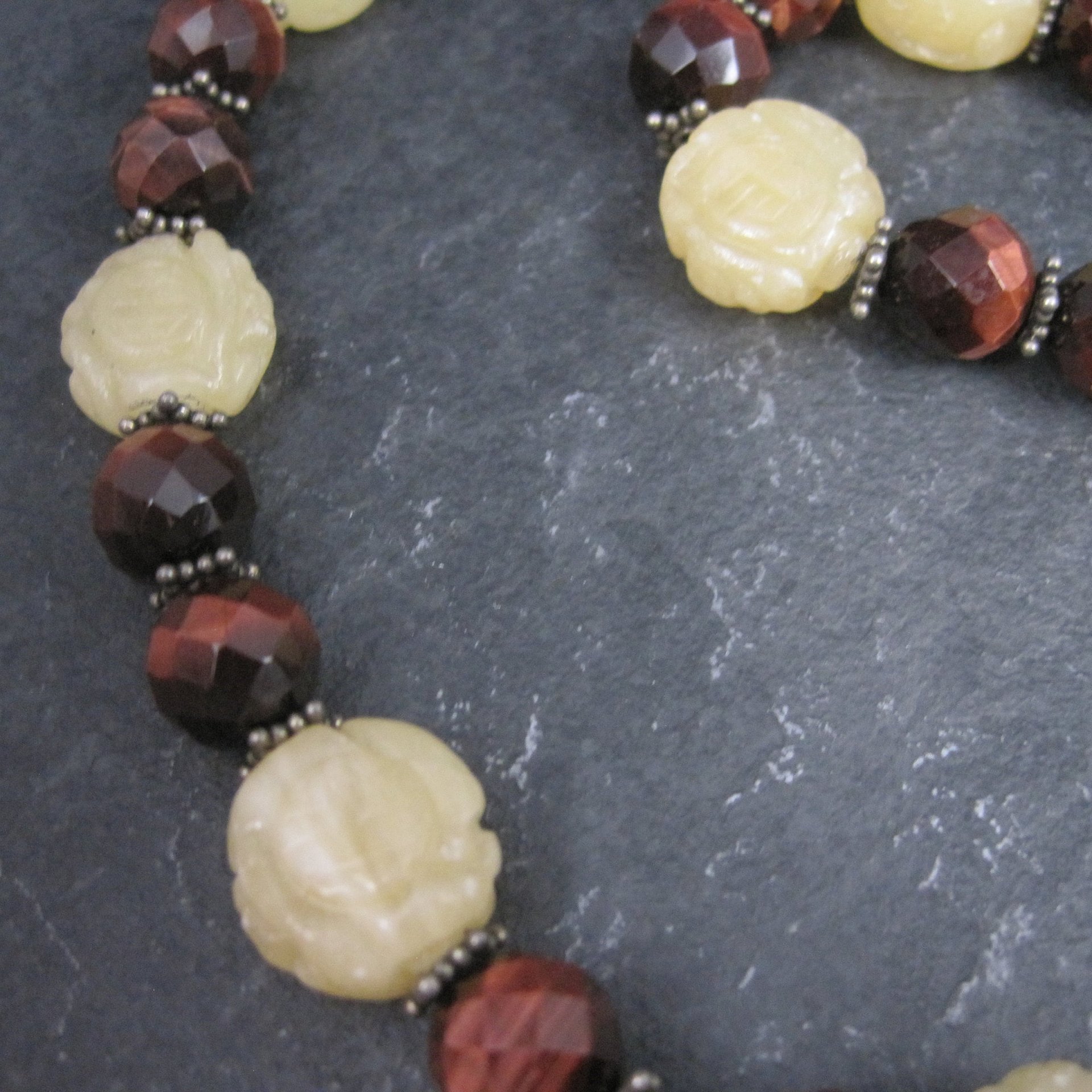 Vintage Sterling Red Tigers Eye Quartz Oriental Necklace