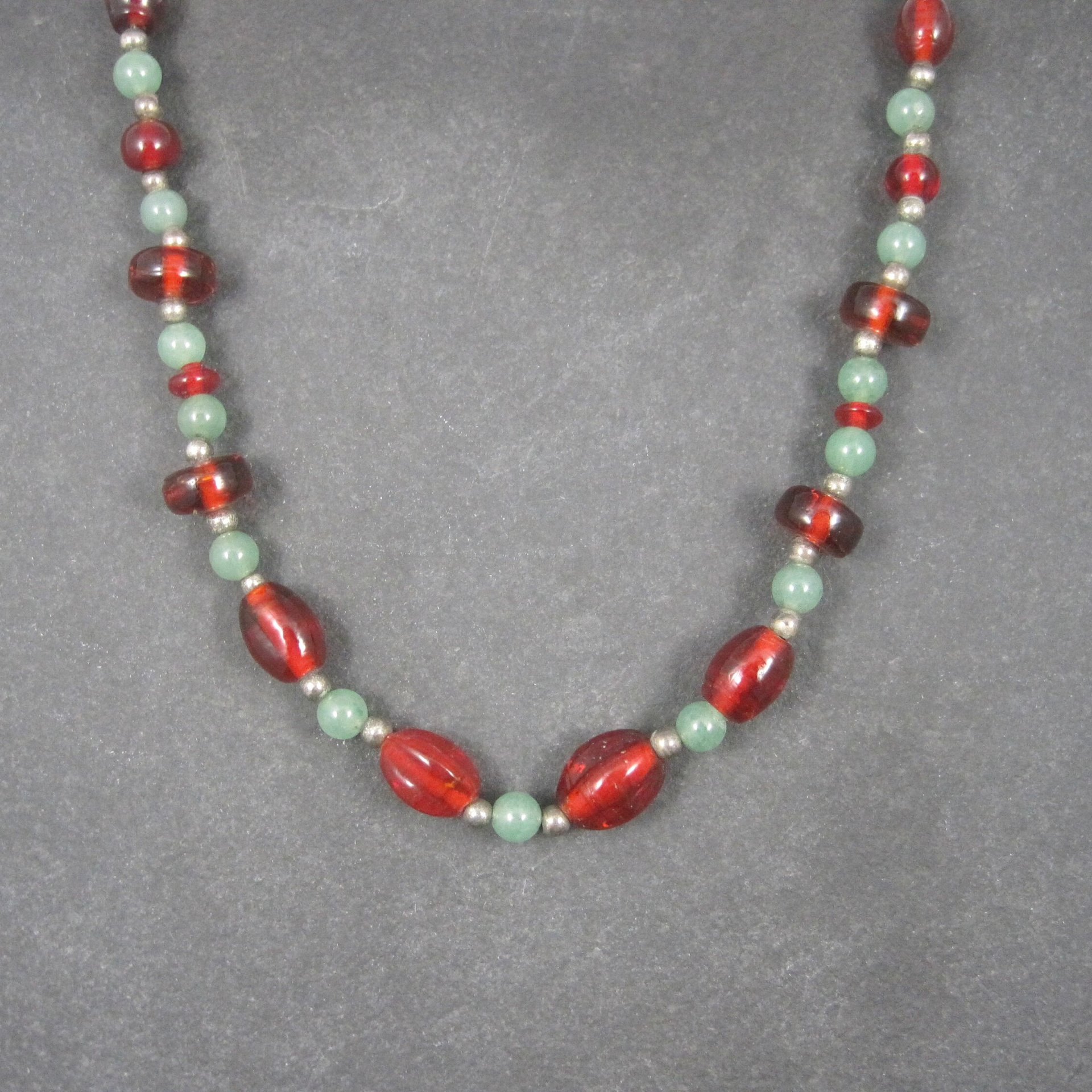 Vintage Aventurine Red Glass Bead Necklace 16 Inches