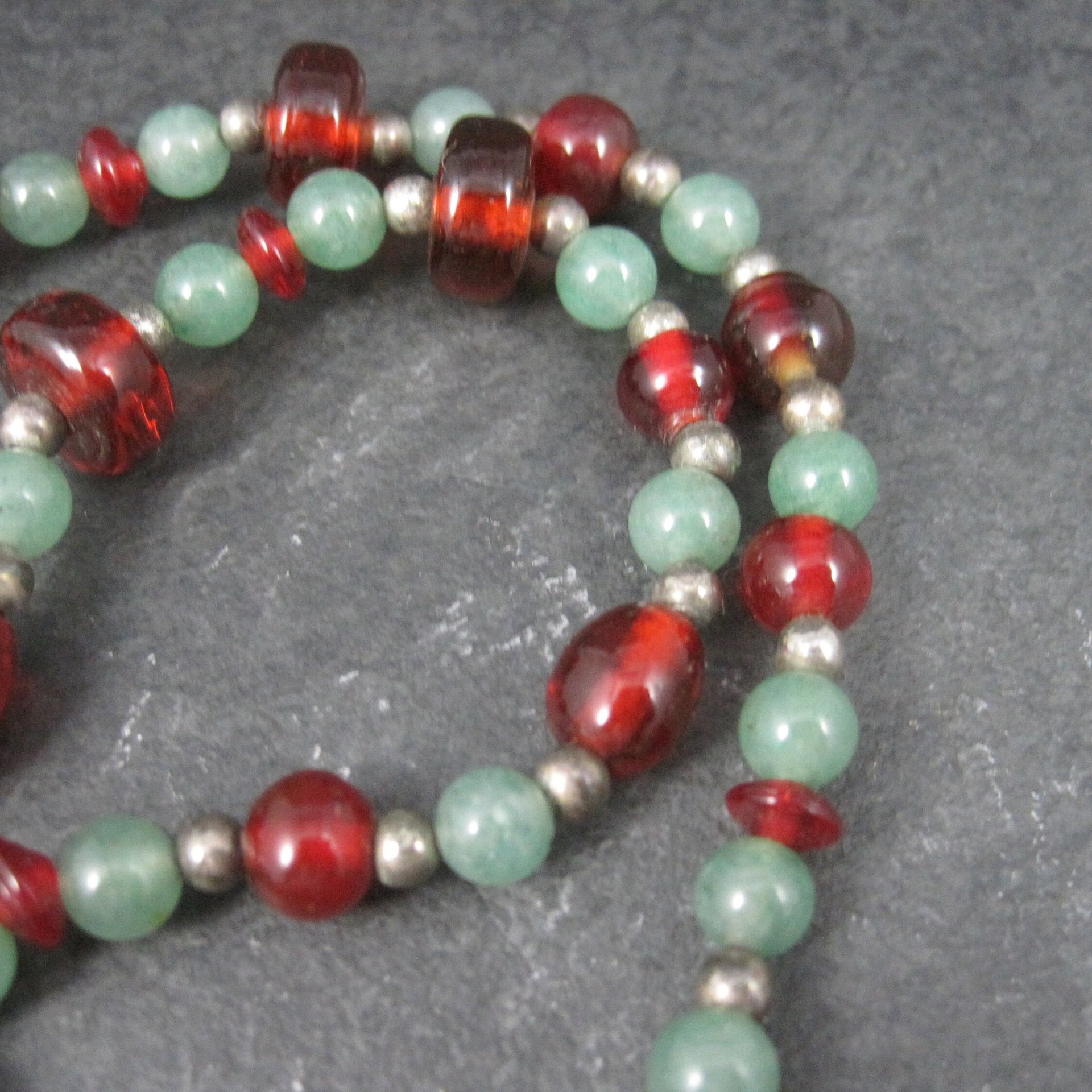 Vintage Aventurine Red Glass Bead Necklace 16 Inches