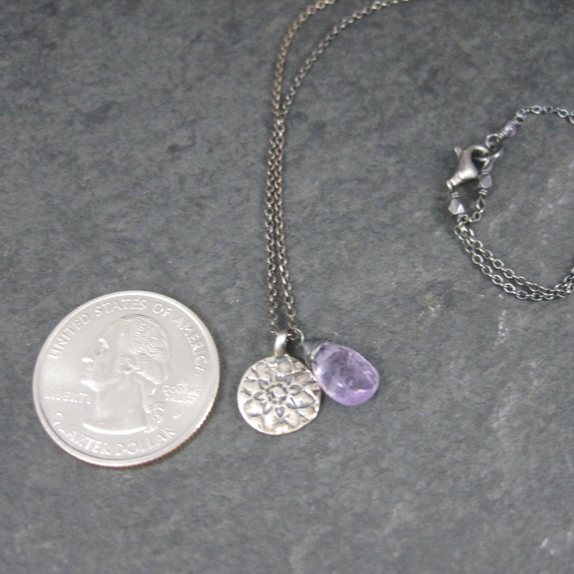 Dainty Vintage Sterling Amethyst Flower Necklace