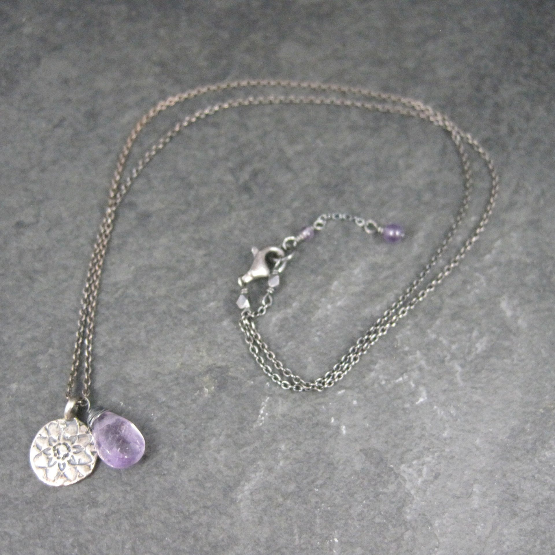 Dainty Vintage Sterling Amethyst Flower Necklace