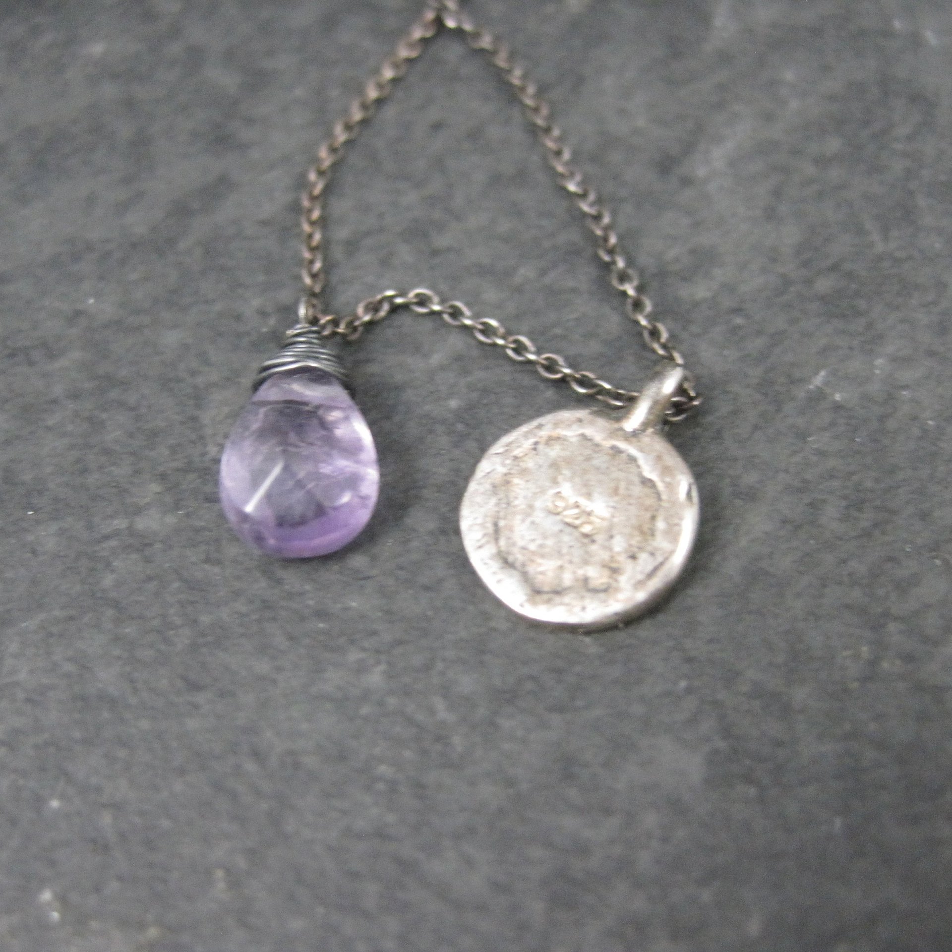 Dainty Vintage Sterling Amethyst Flower Necklace