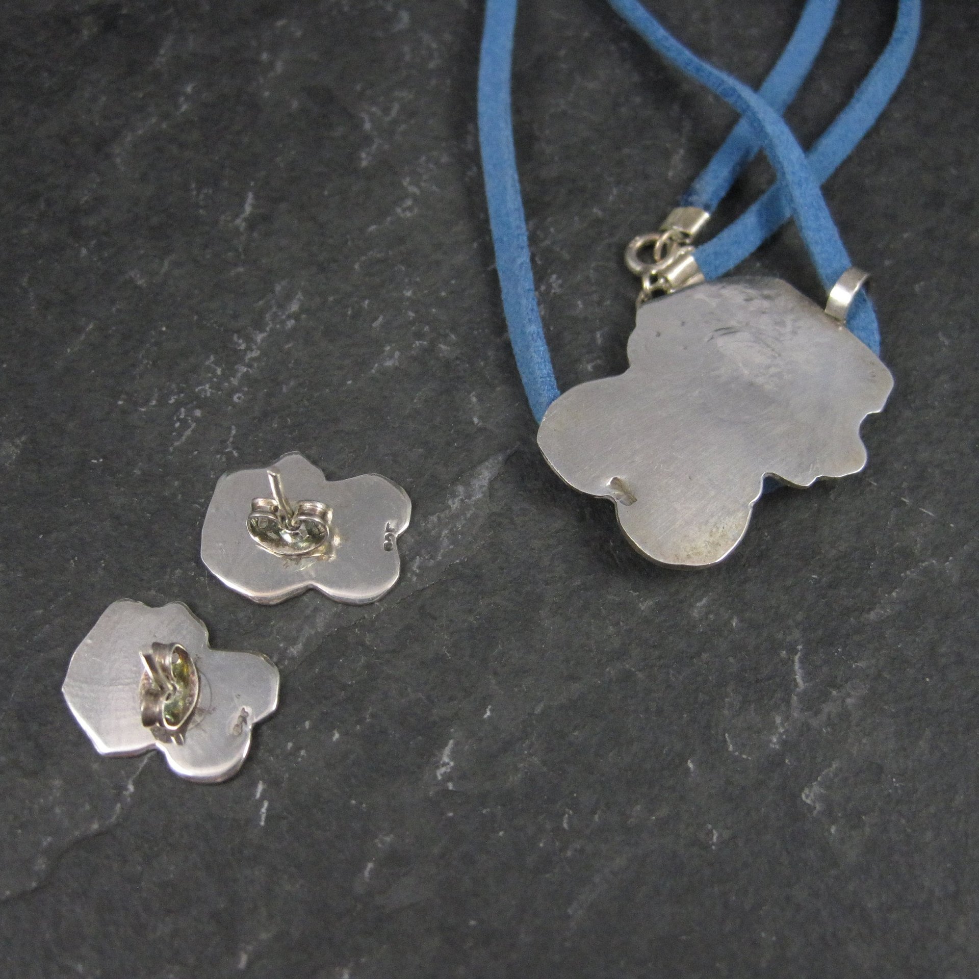 Vintage Enamel Sterling Girl Necklace Earrings Jewelry Set