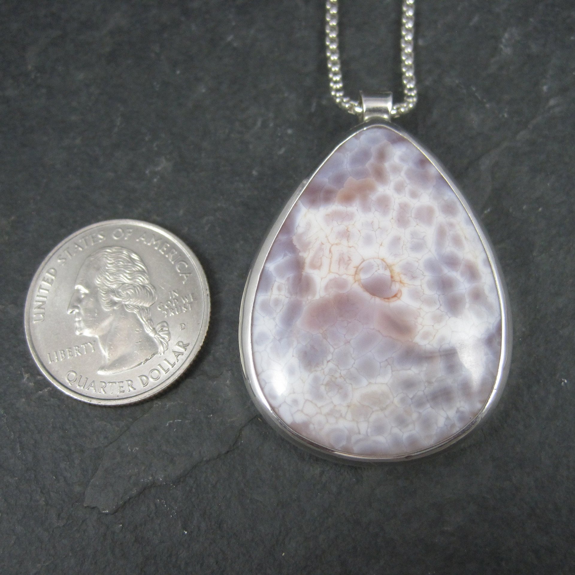 Vintage Sterling Purple Agate Pendant Necklace