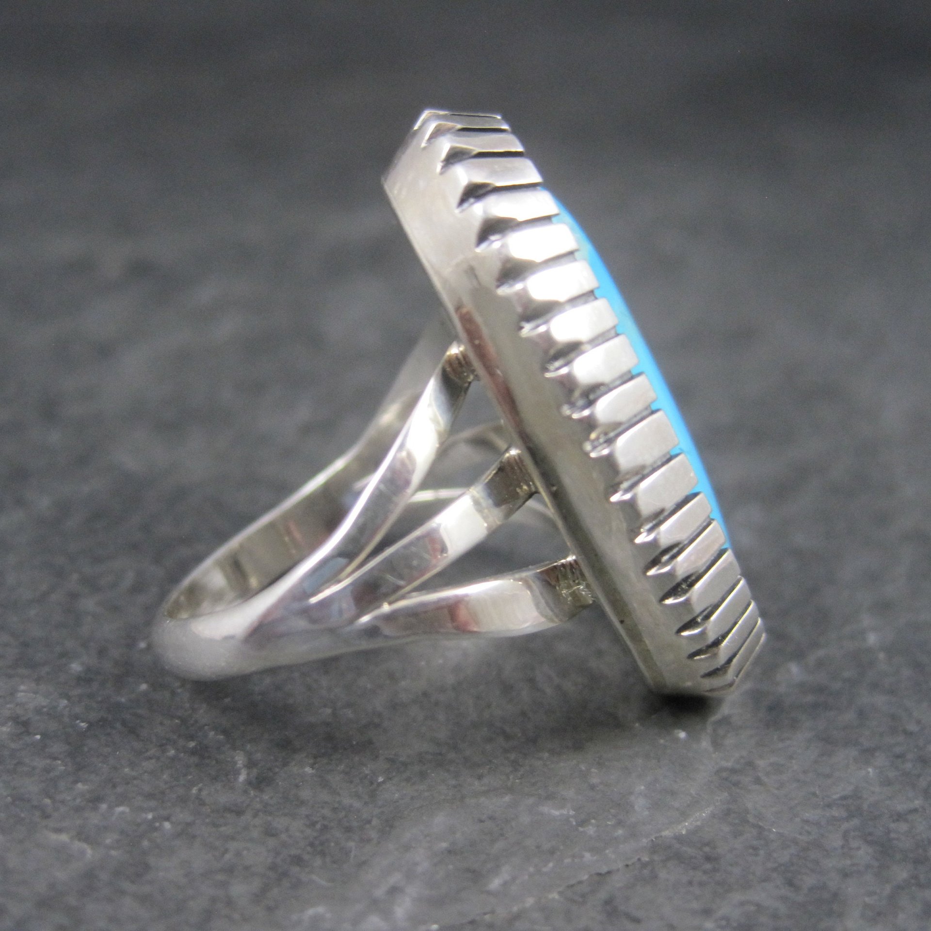 Large Turquoise Shadowbox Ring Size 8
