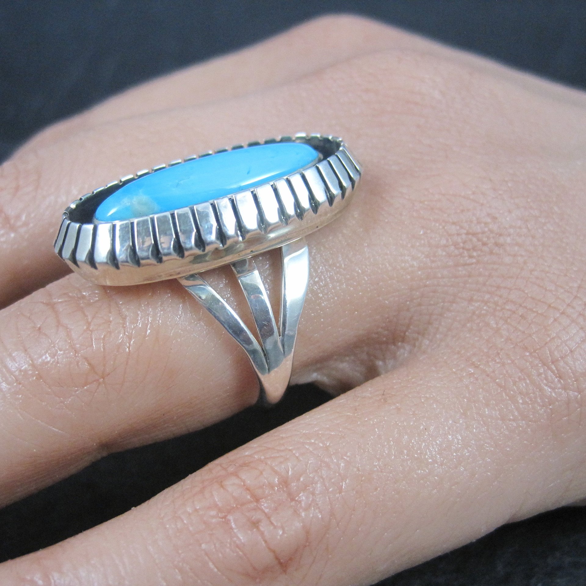 Large Turquoise Shadowbox Ring Size 8