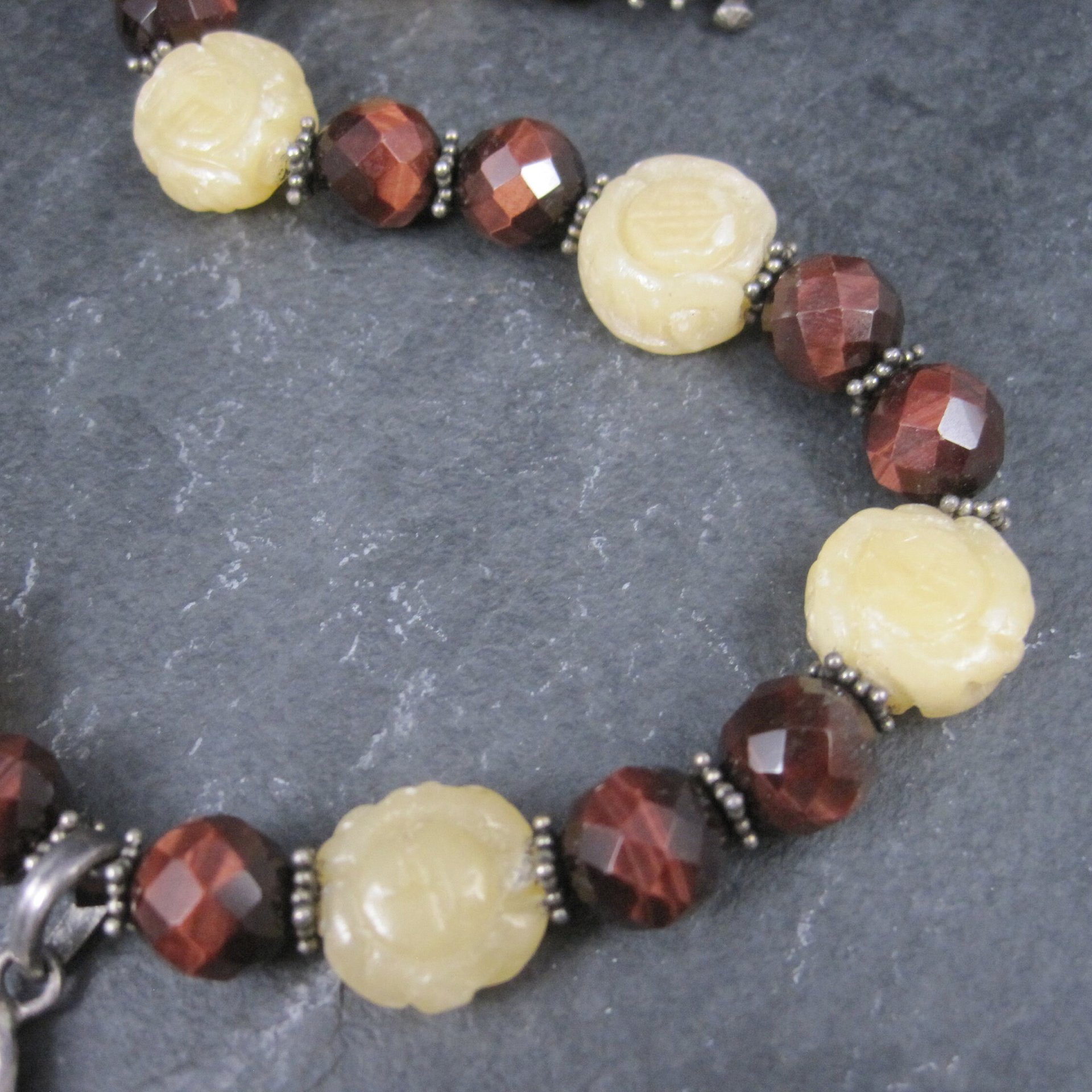 Vintage Sterling Red Tigers Eye Quartz Oriental Necklace