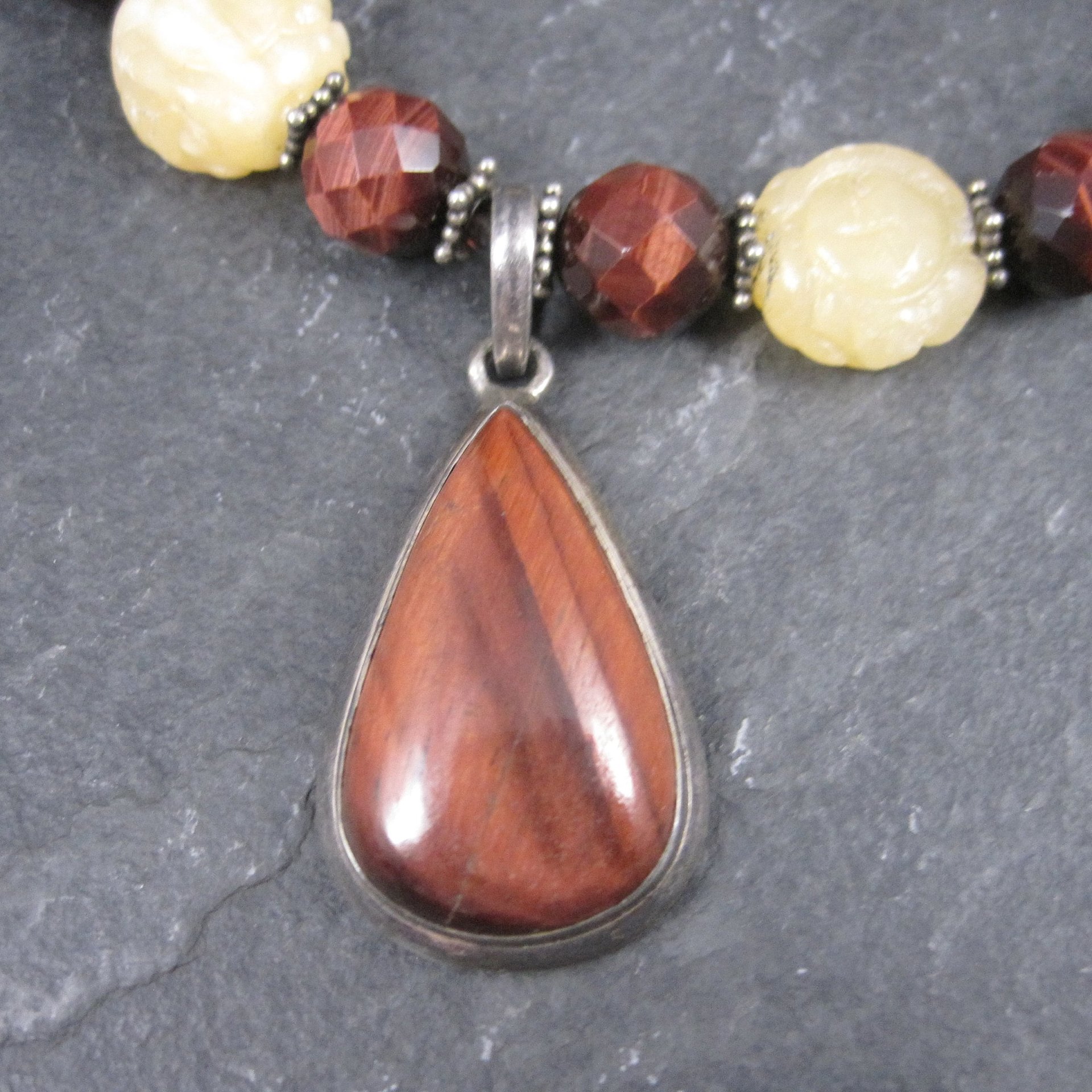 Vintage Sterling Red Tigers Eye Quartz Oriental Necklace