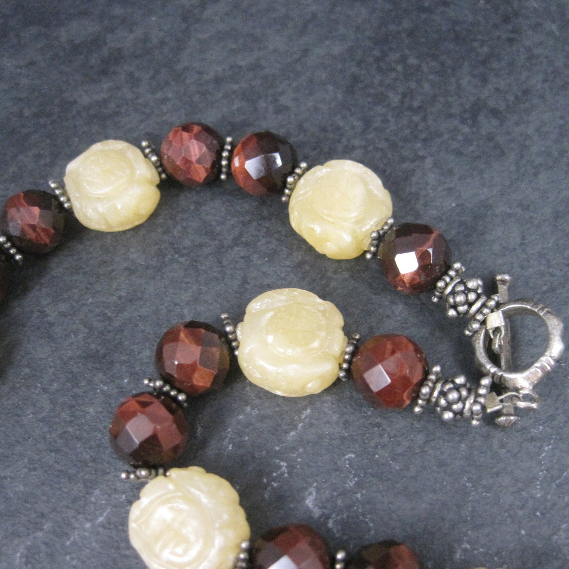 Vintage Sterling Red Tigers Eye Quartz Oriental Necklace