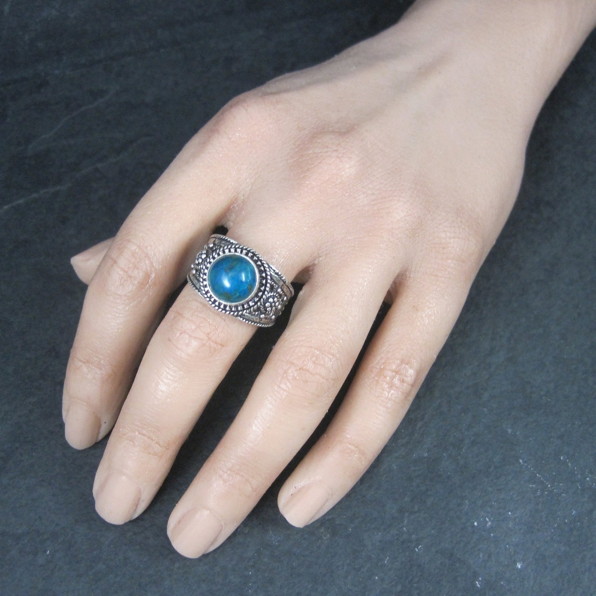 Vintage 950 Silver Chrysocolla Ring Size 9.5
