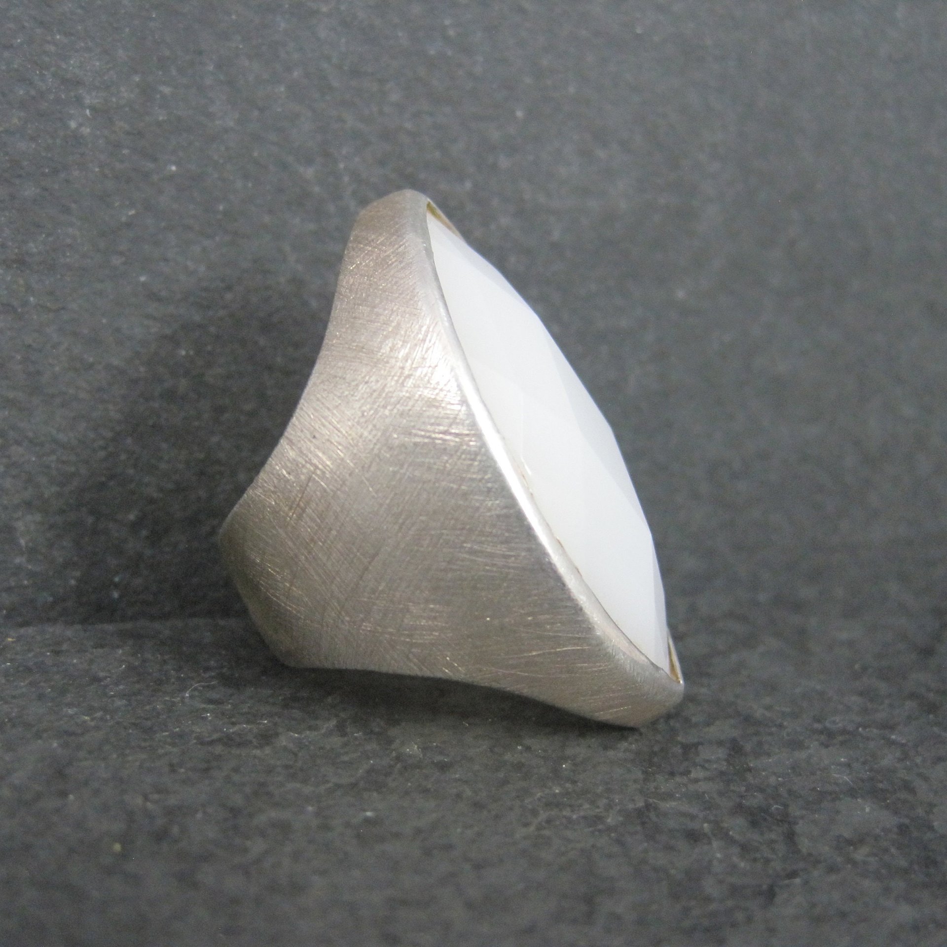 Vintage Brushed Sterling Milk Glass Ring Size 6
