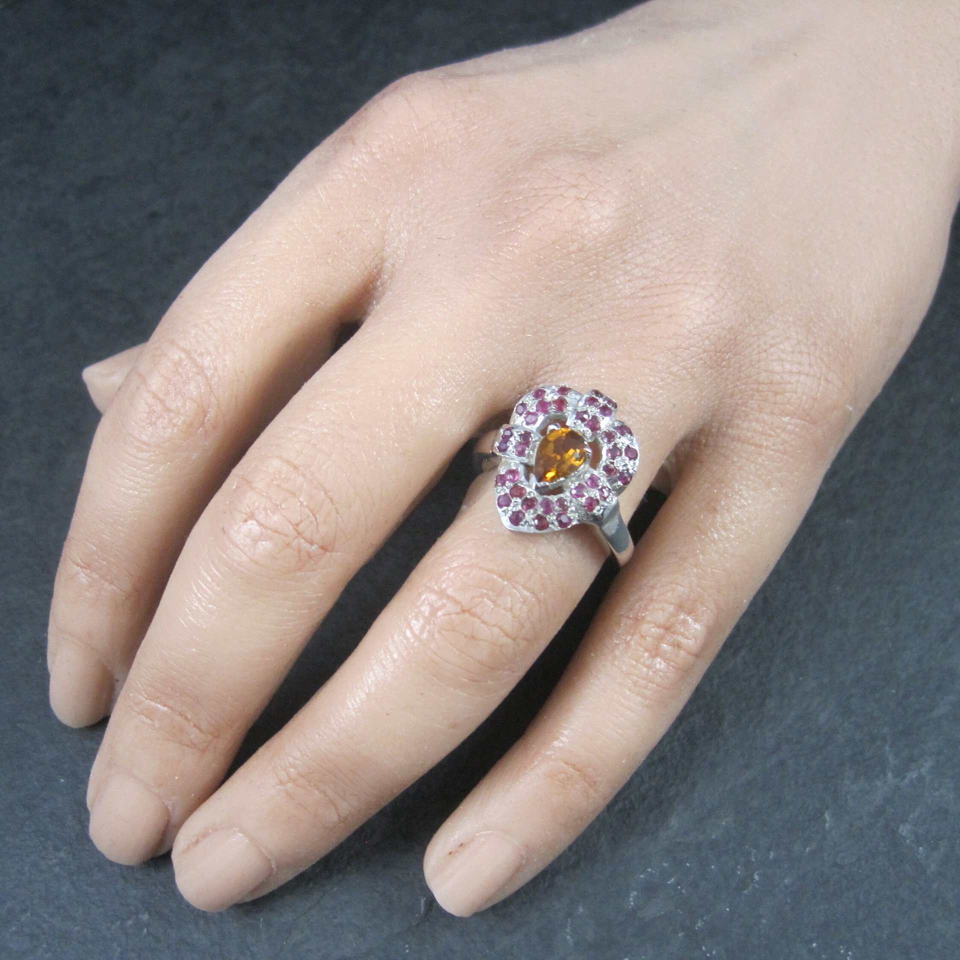 Vintage Sterling Orange Spessartite Ruby Ring Size 5.5