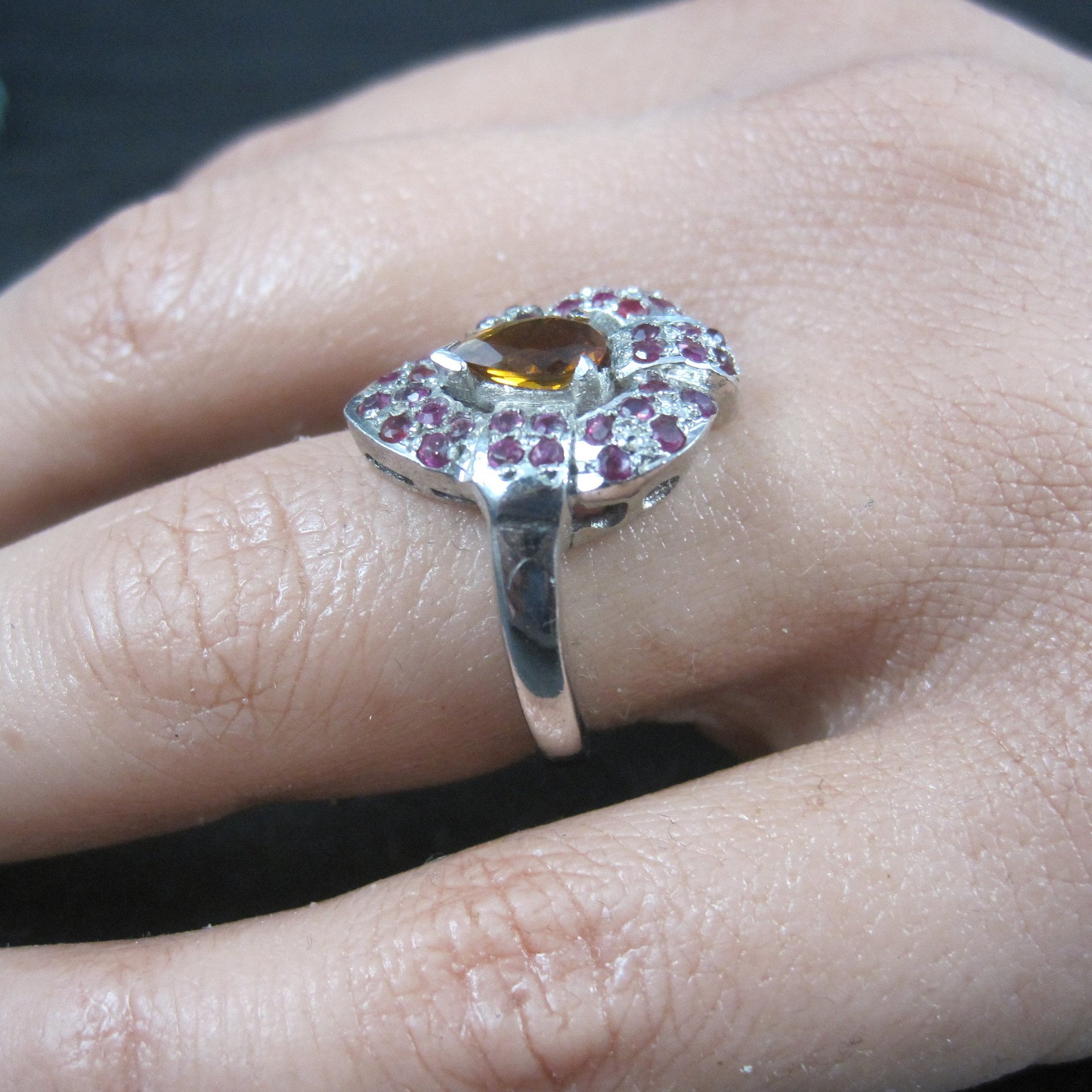 Vintage Sterling Orange Spessartite Ruby Ring Size 5.5