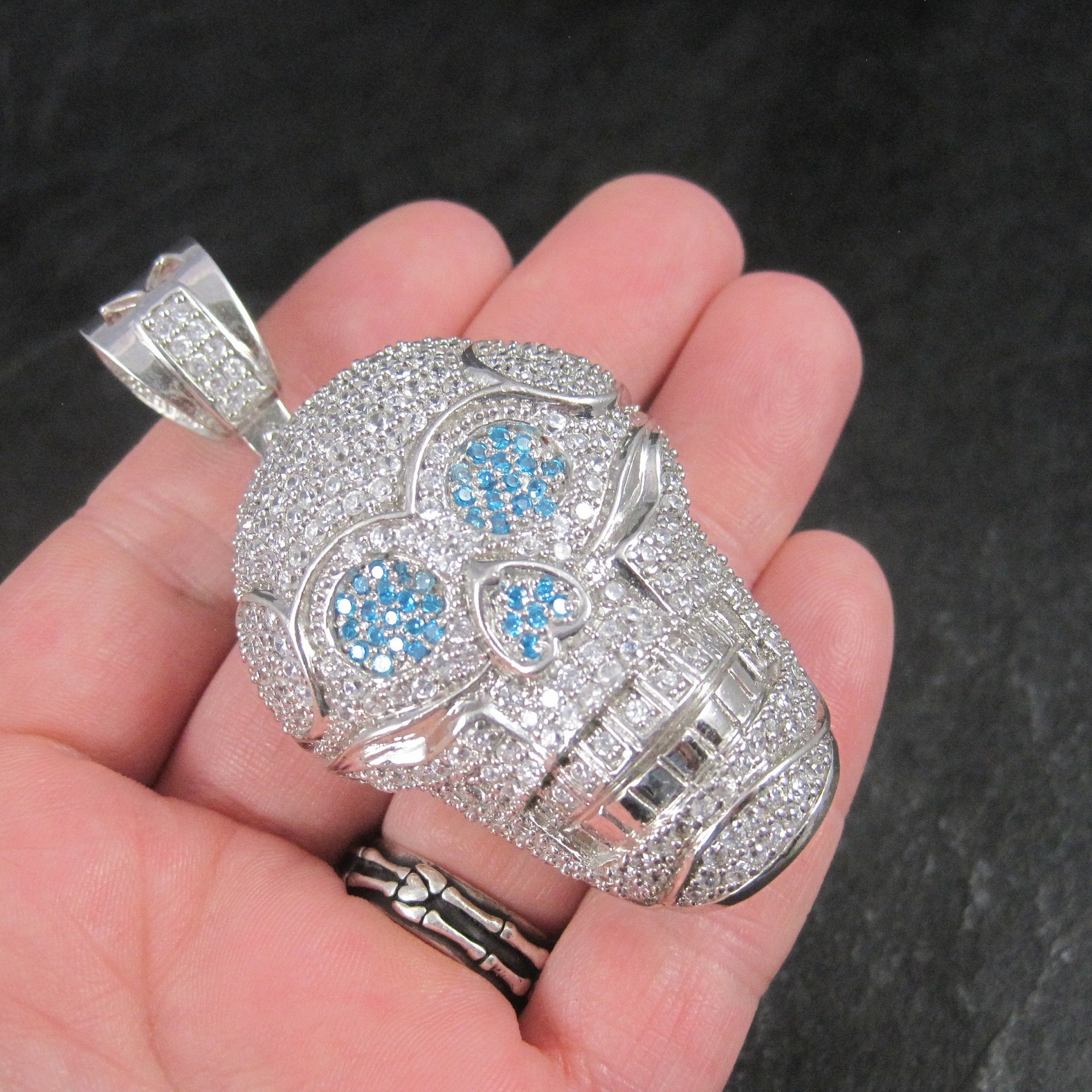 Huge Dimensional Sterling Skull Pendant