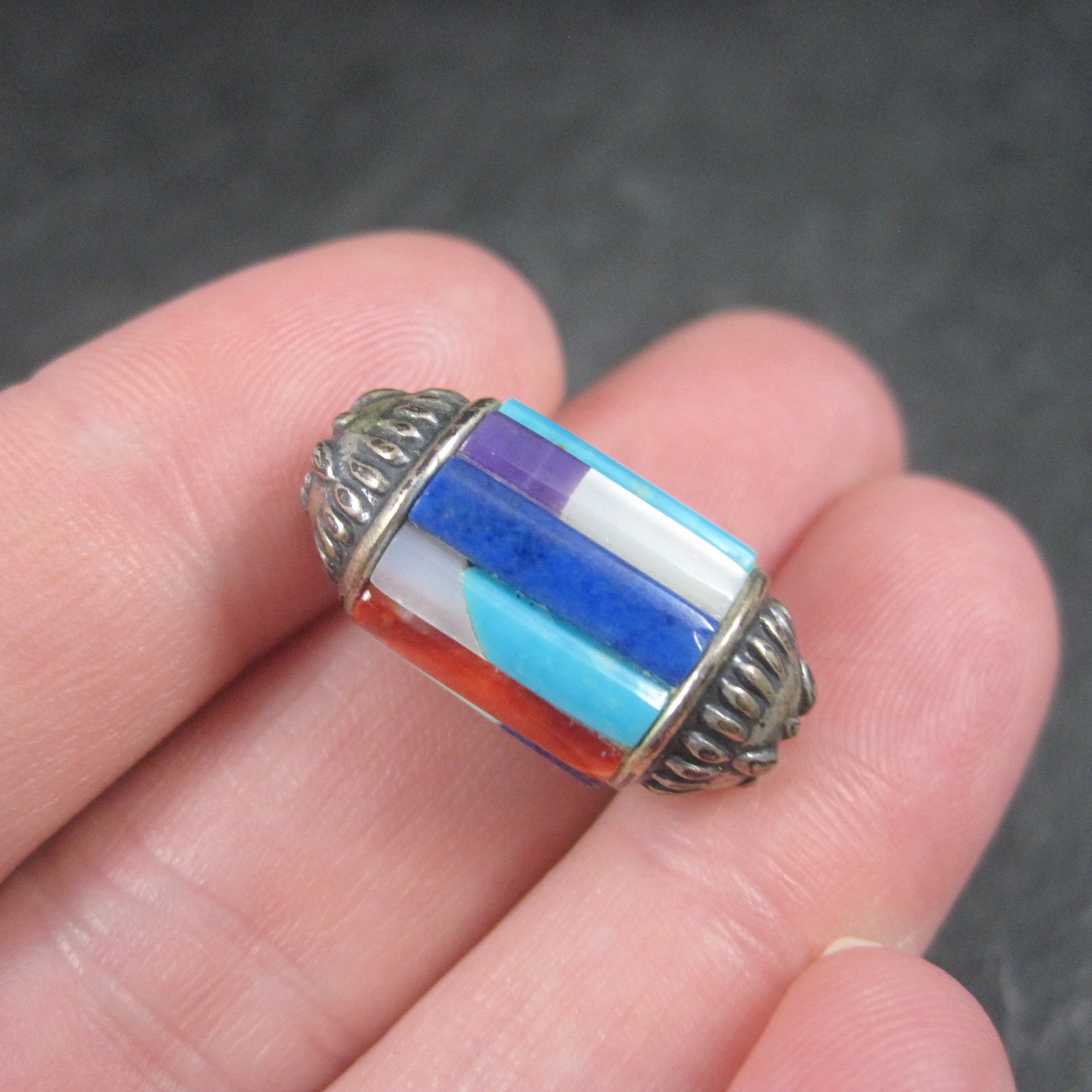 Vintage Gemstone Inlay Bead Pendant