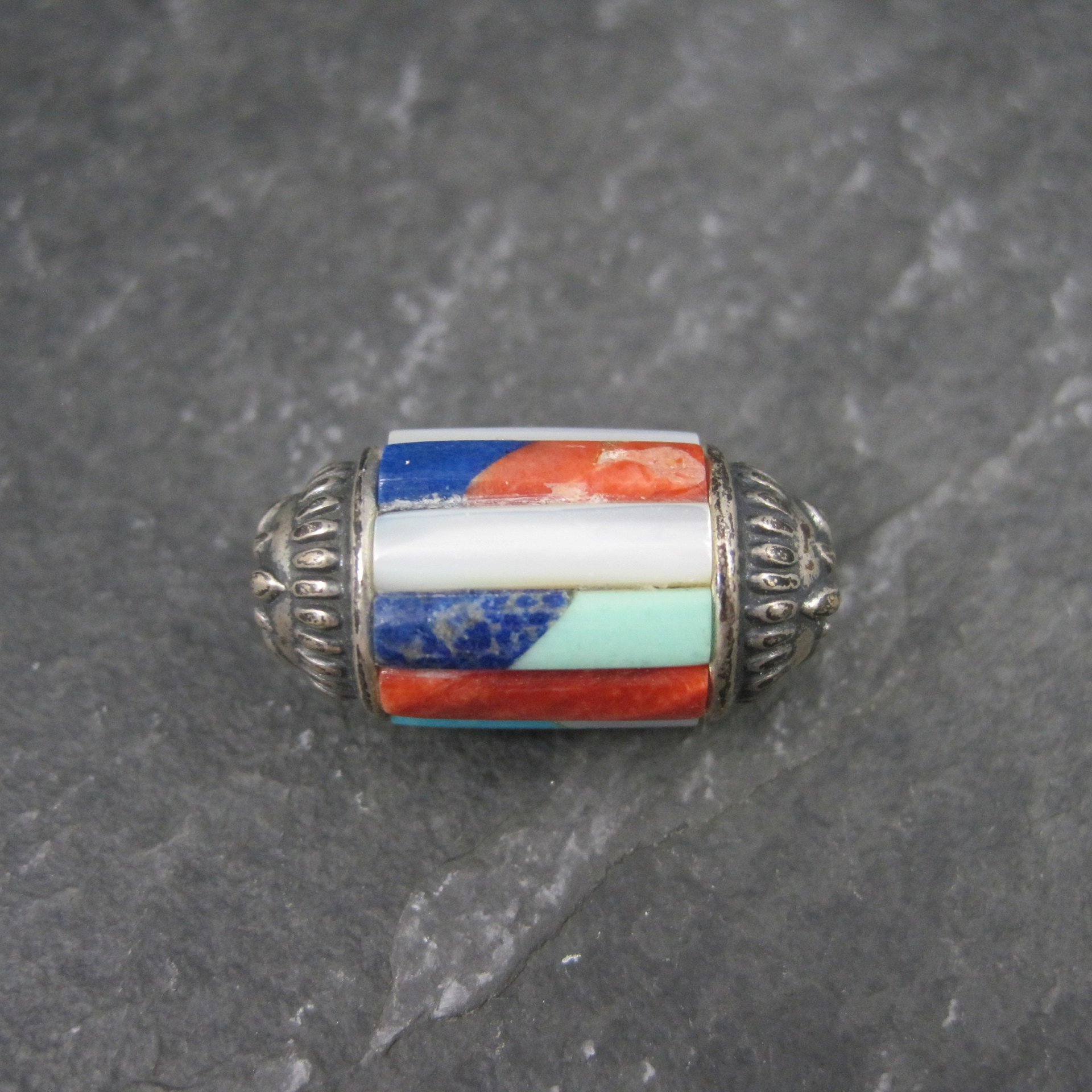 Vintage Gemstone Inlay Bead Pendant