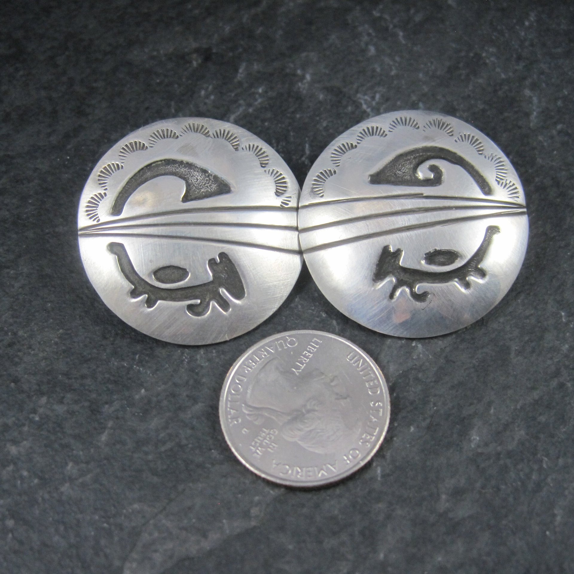 Large Sterling Native American Earrings Signed