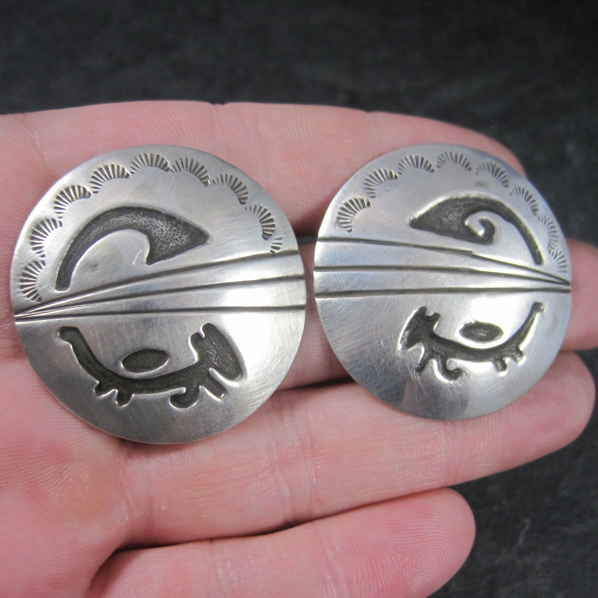 Large Sterling Native American Earrings Signed