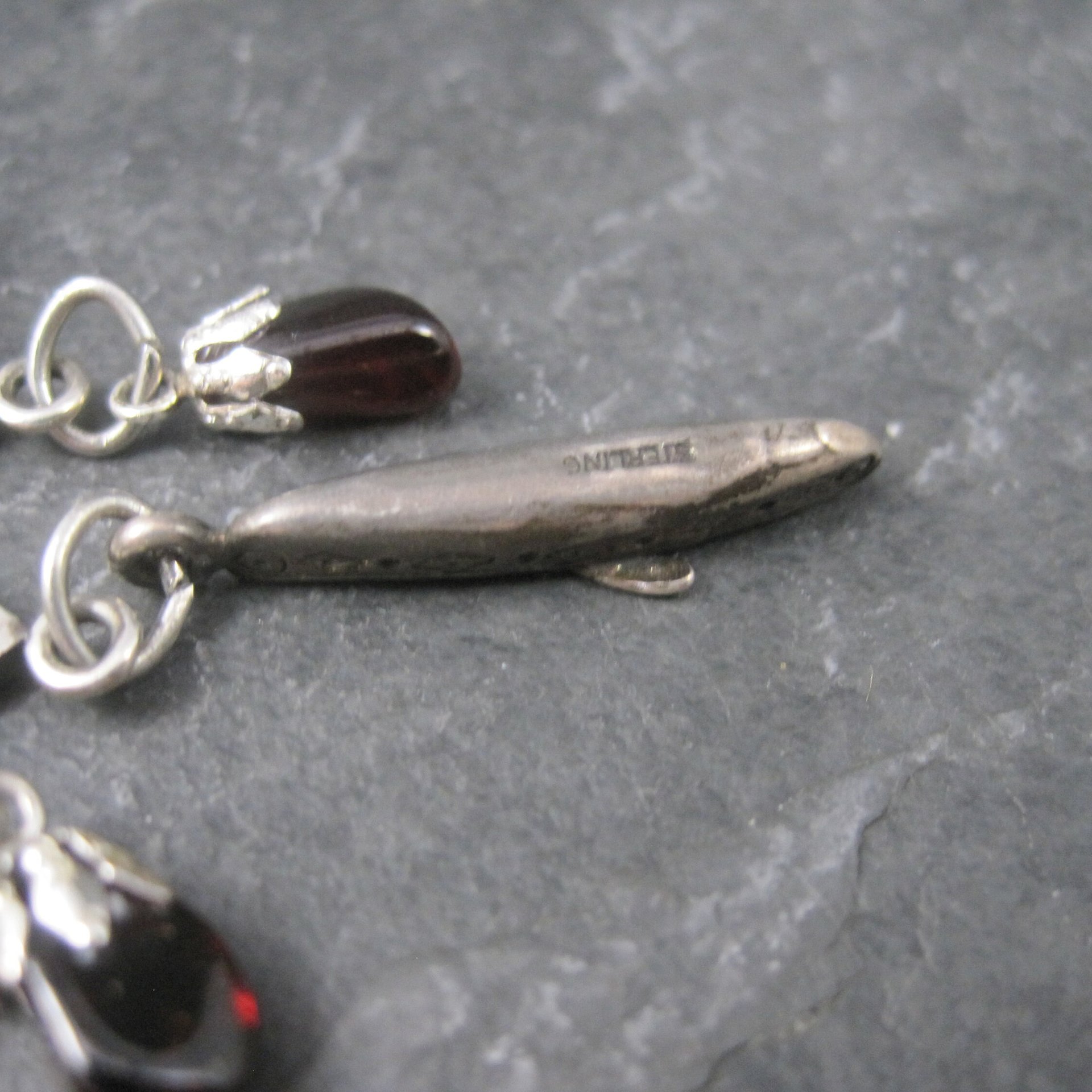 Vintage Sterling Garnet Canoe Brooch