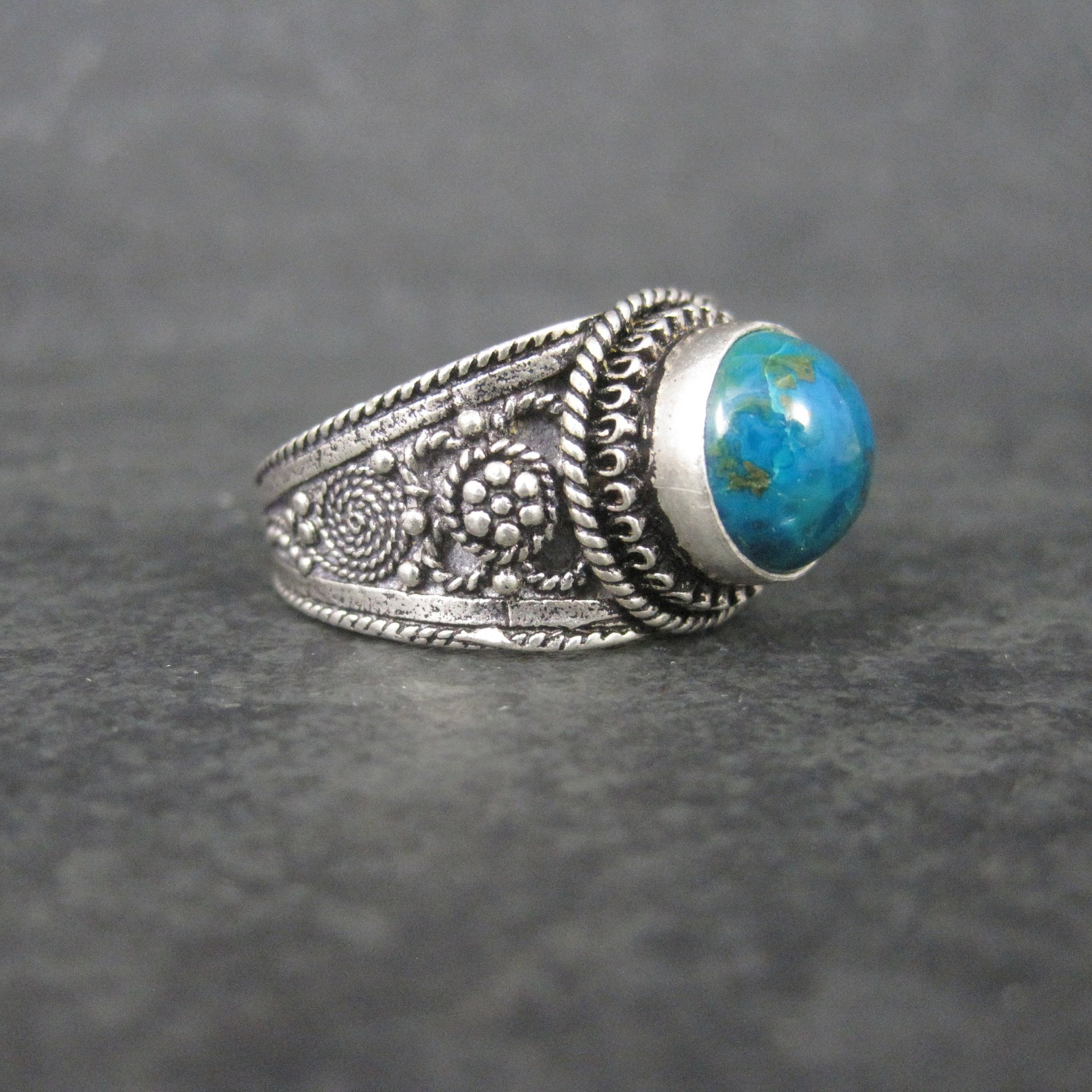 Vintage 950 Silver Chrysocolla Ring Size 9.5