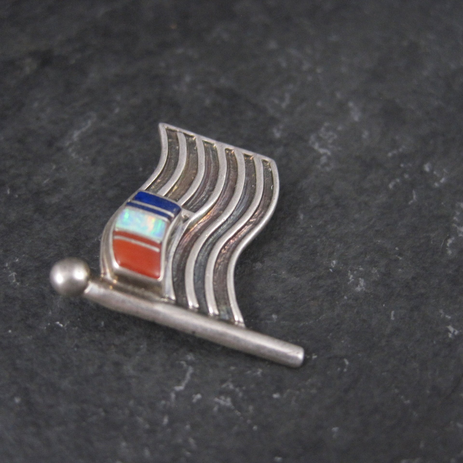 US Flag Brooch Pin Southwestern Sterling Inlay