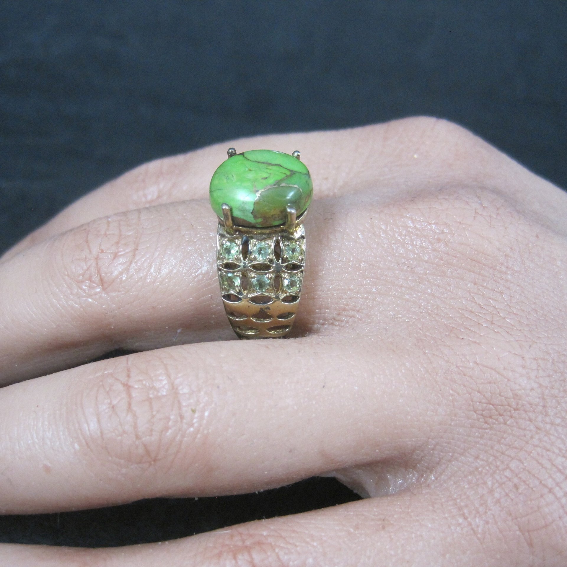 Vintage Vermeil Sterling Green Mohave Turquoise Peridot Ring Size 8