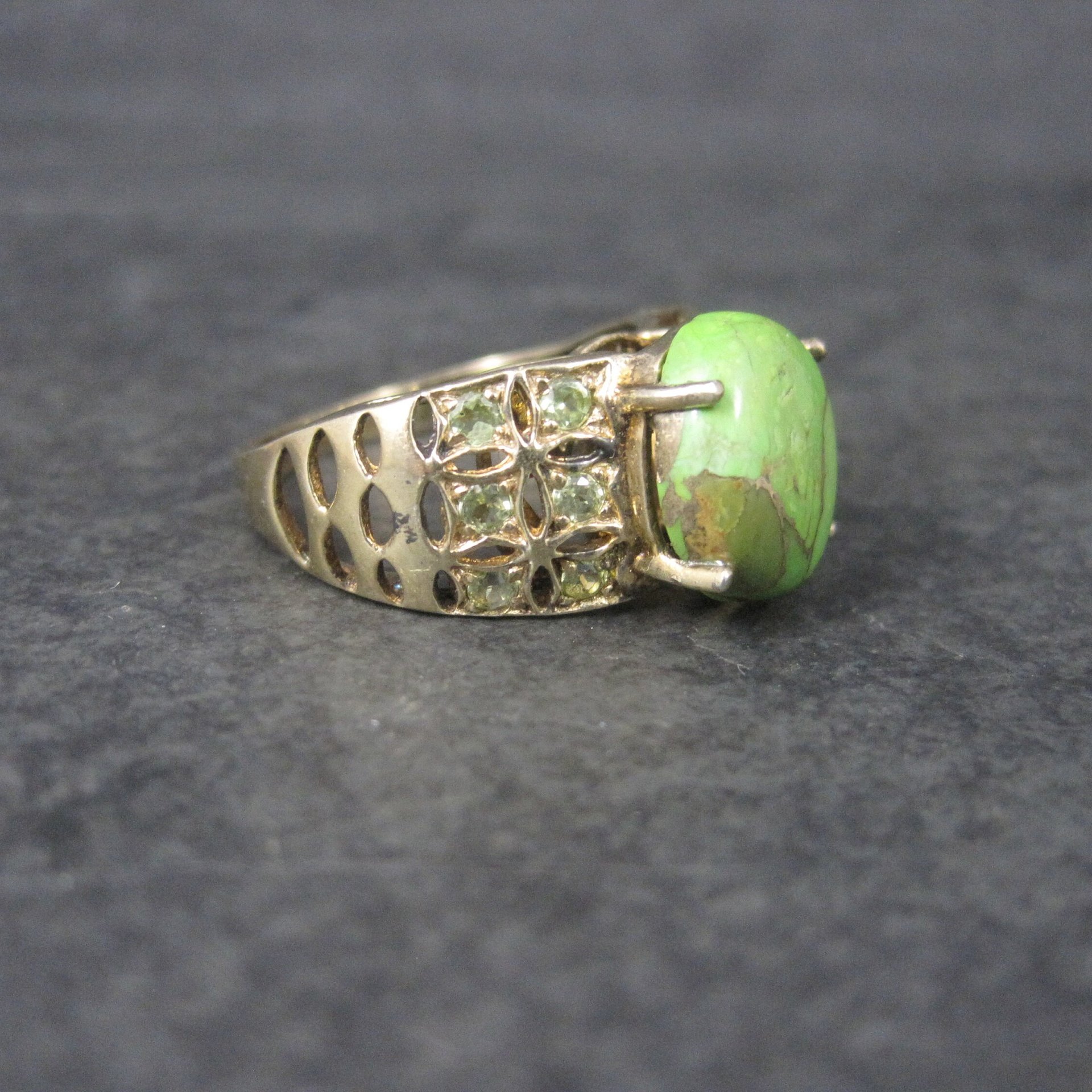 Vintage Vermeil Sterling Green Mohave Turquoise Peridot Ring Size 8