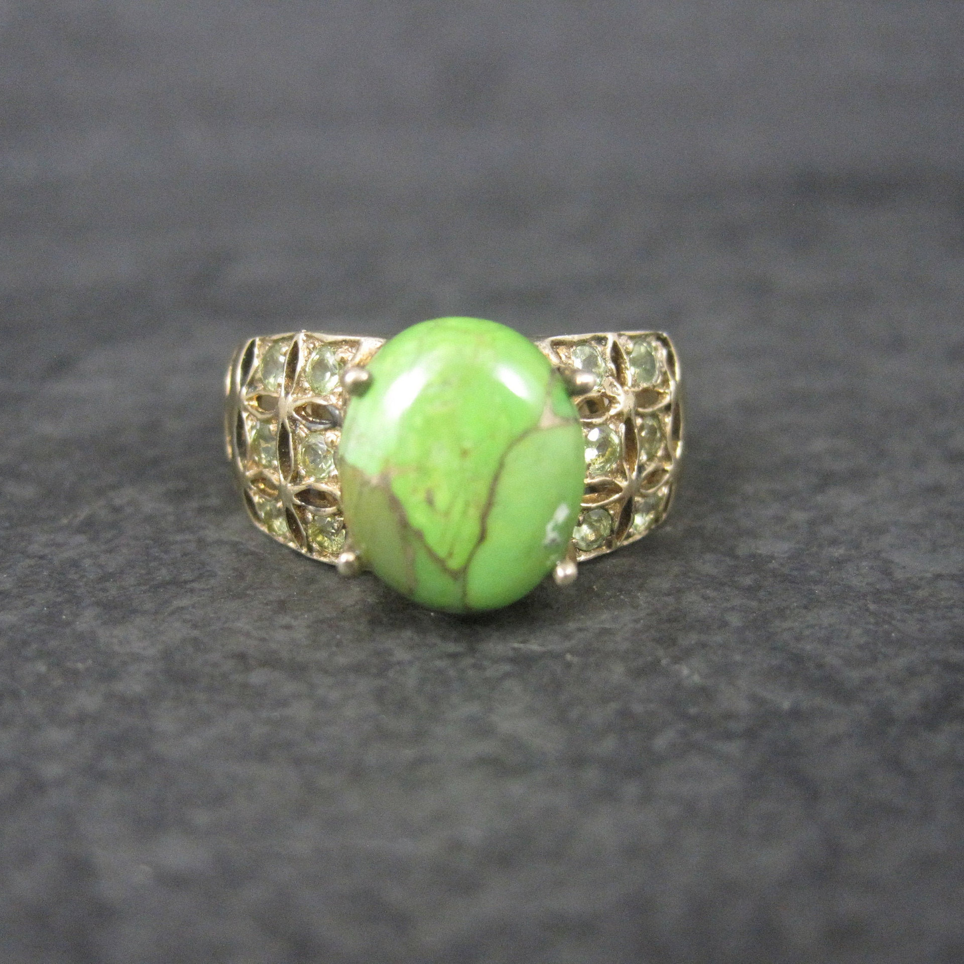 Vintage Vermeil Sterling Green Mohave Turquoise Peridot Ring Size 8