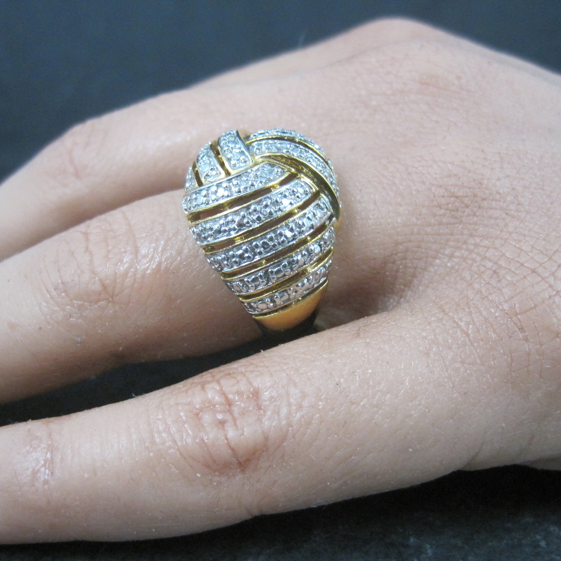 Vintage Vermeil Sterling Diamond Illusion Dome Ring Size 7