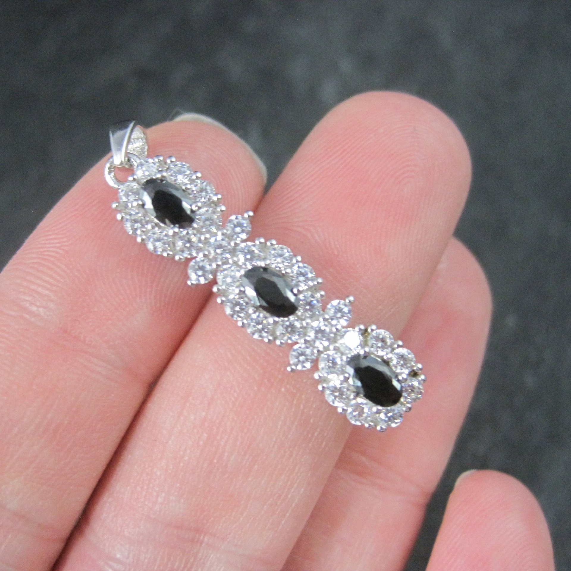 Vintage Sterling Black White Cubic Zirconia Halo Pendant