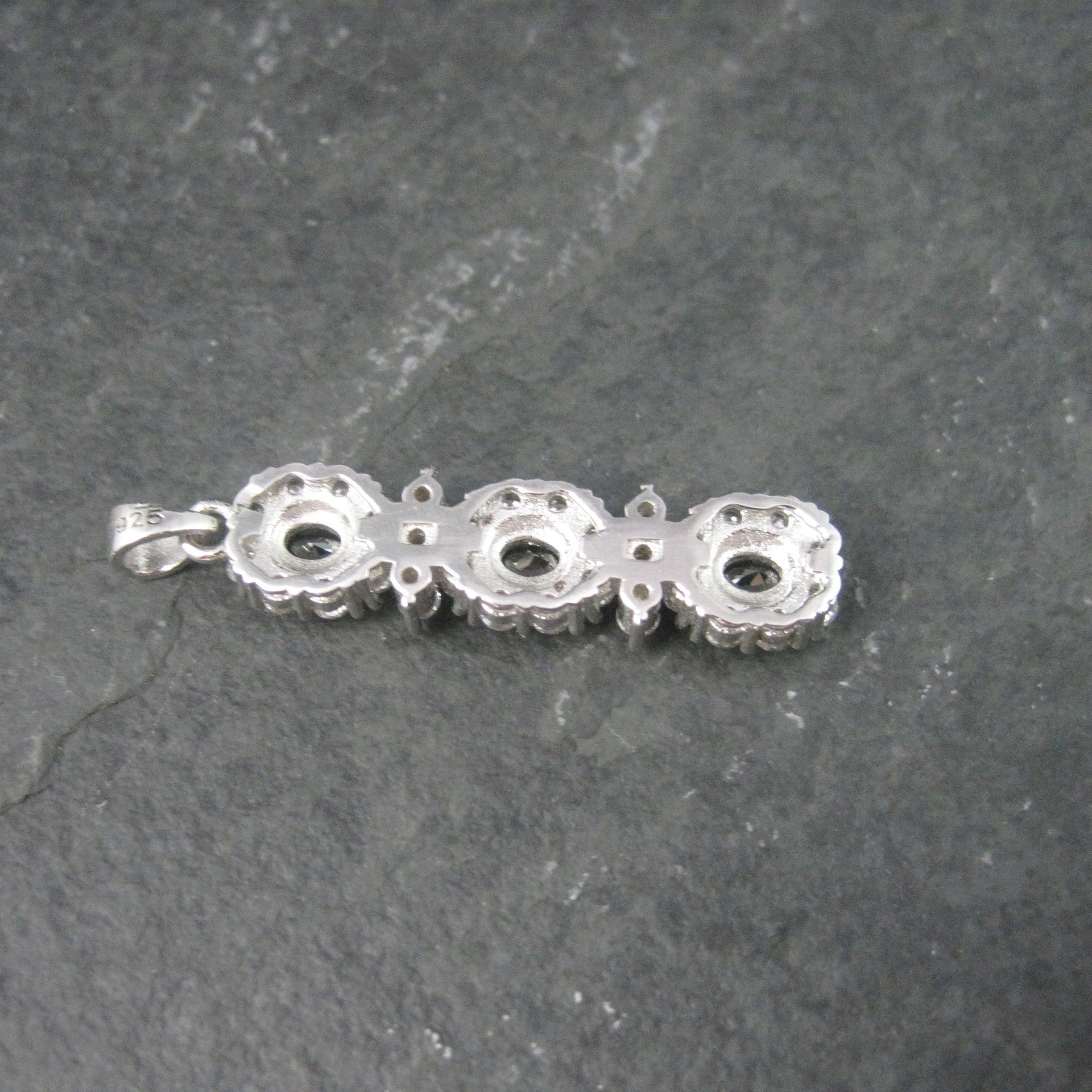 Vintage Sterling Black White Cubic Zirconia Halo Pendant