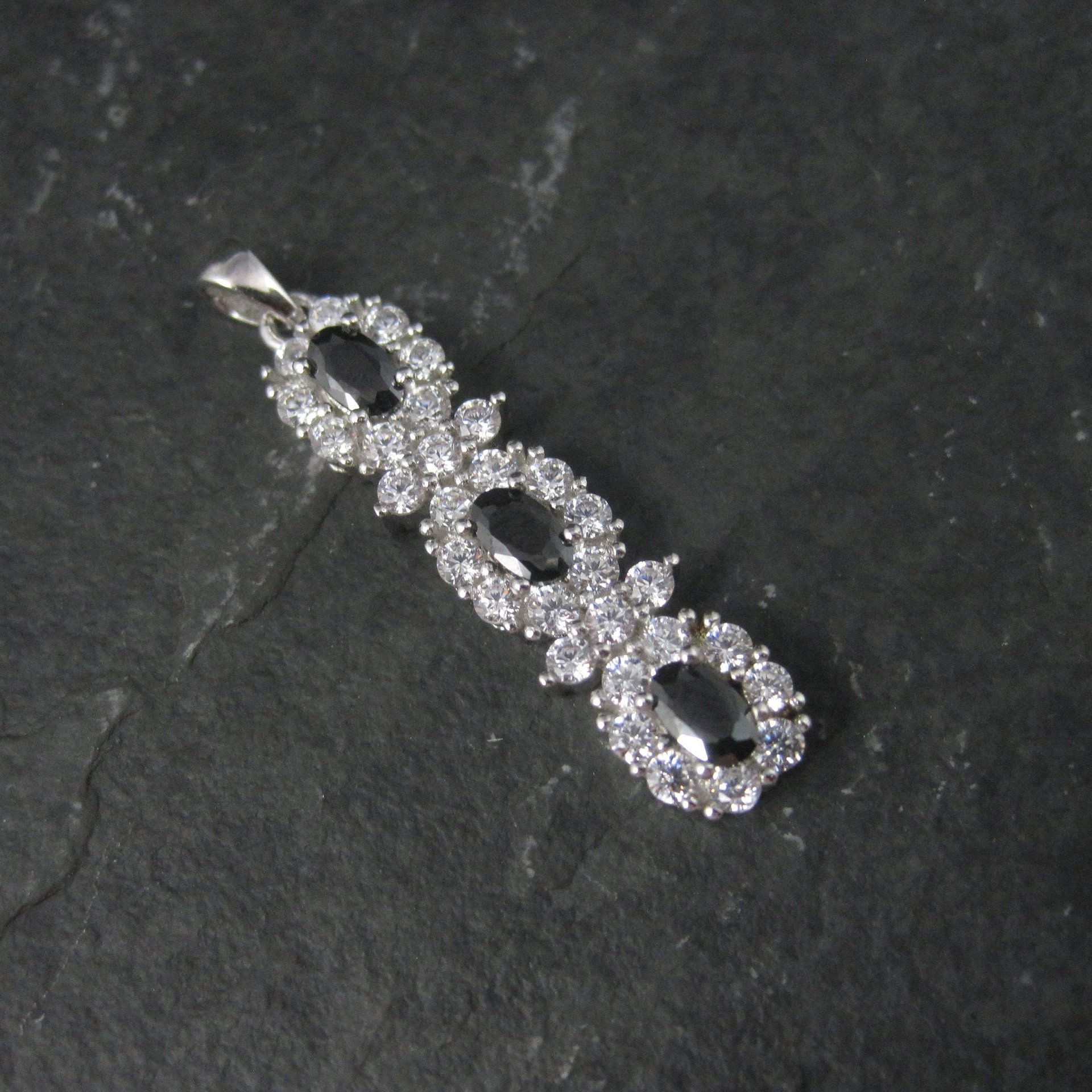 Vintage Sterling Black White Cubic Zirconia Halo Pendant