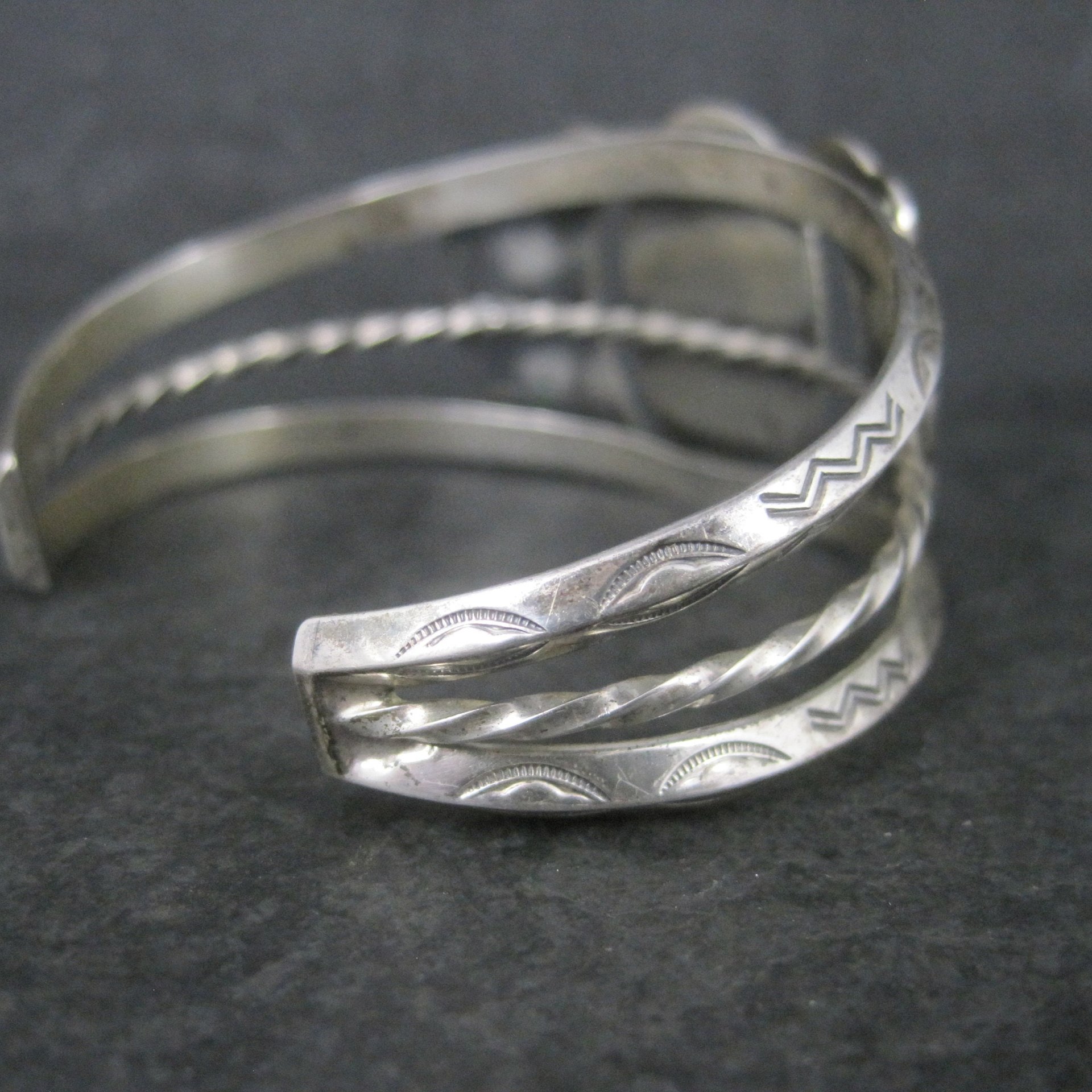 Southwestern Sterling Cluster Cuff Bracelet 6.25 Inches