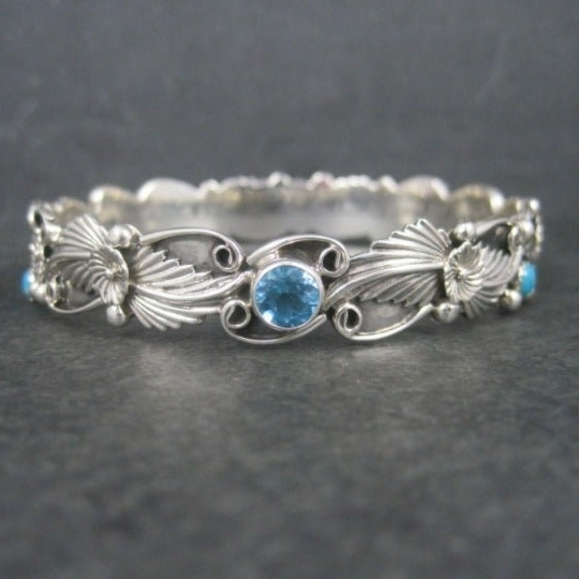 Southwestern Sterling Topaz Turquoise Bangle Bracelet