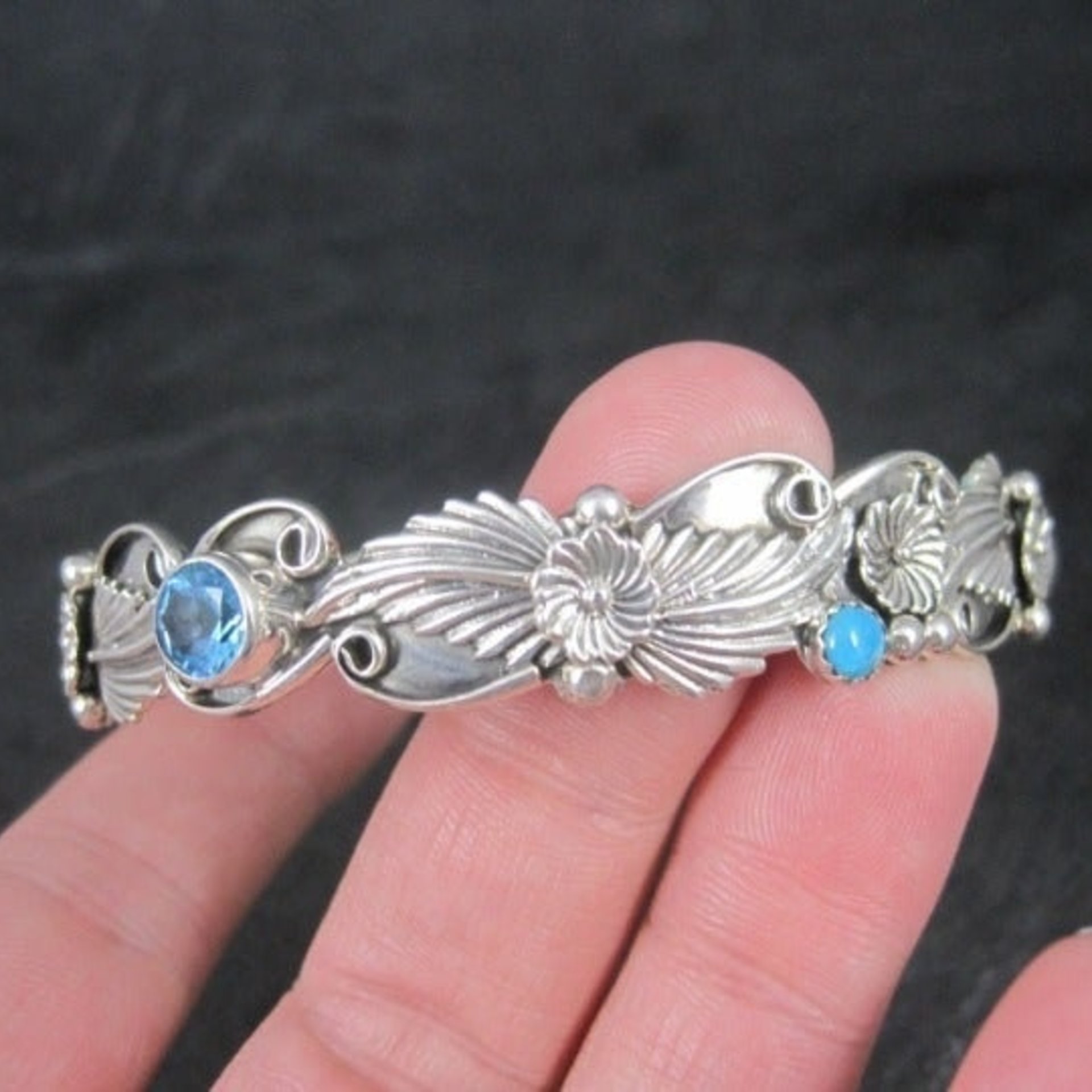 Southwestern Sterling Topaz Turquoise Bangle Bracelet
