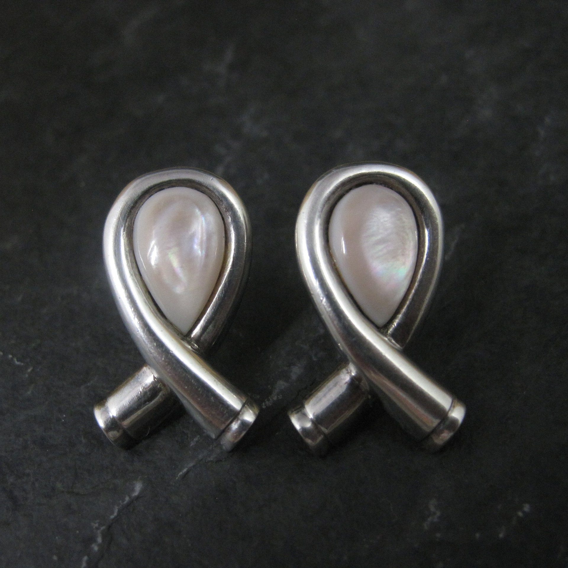 Sterling Mother of Pearl Pink Ribbon Earrings Boma
