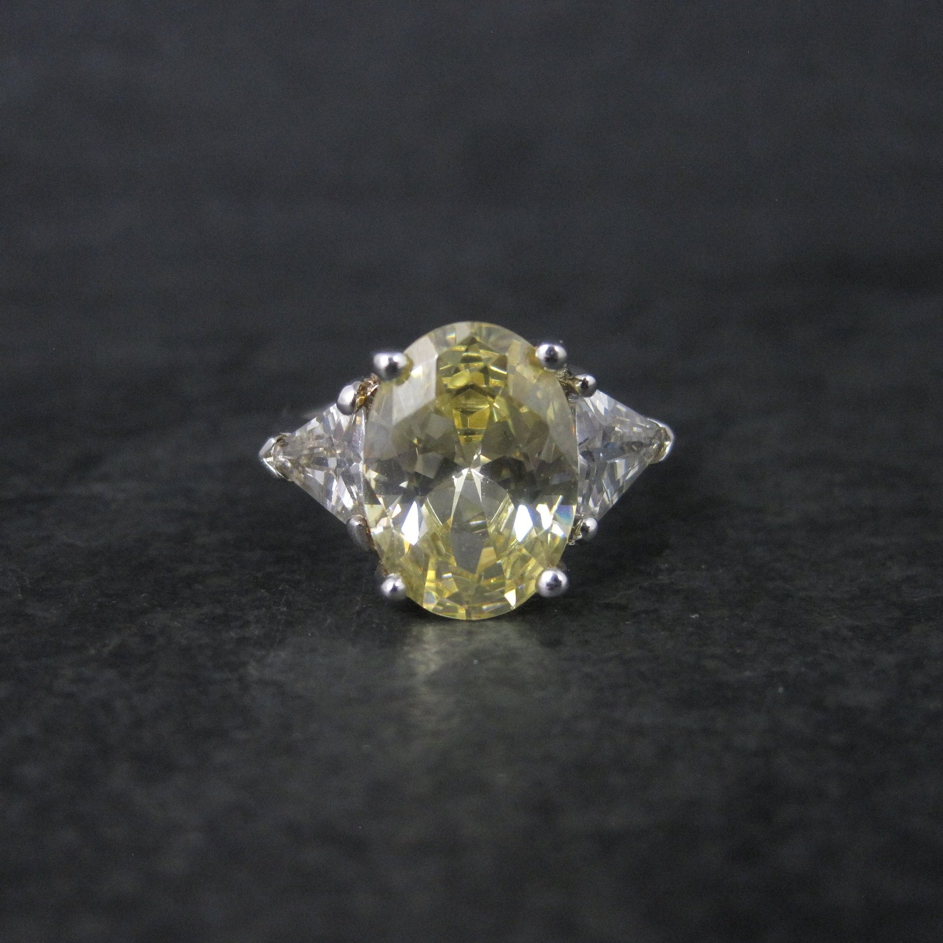 Estate Sterling Yellow Cz Cocktail Ring Size 8
