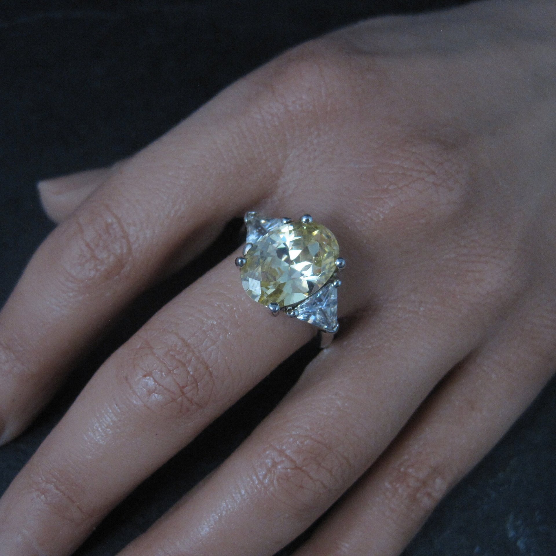 Estate Sterling Yellow Cz Cocktail Ring Size 8