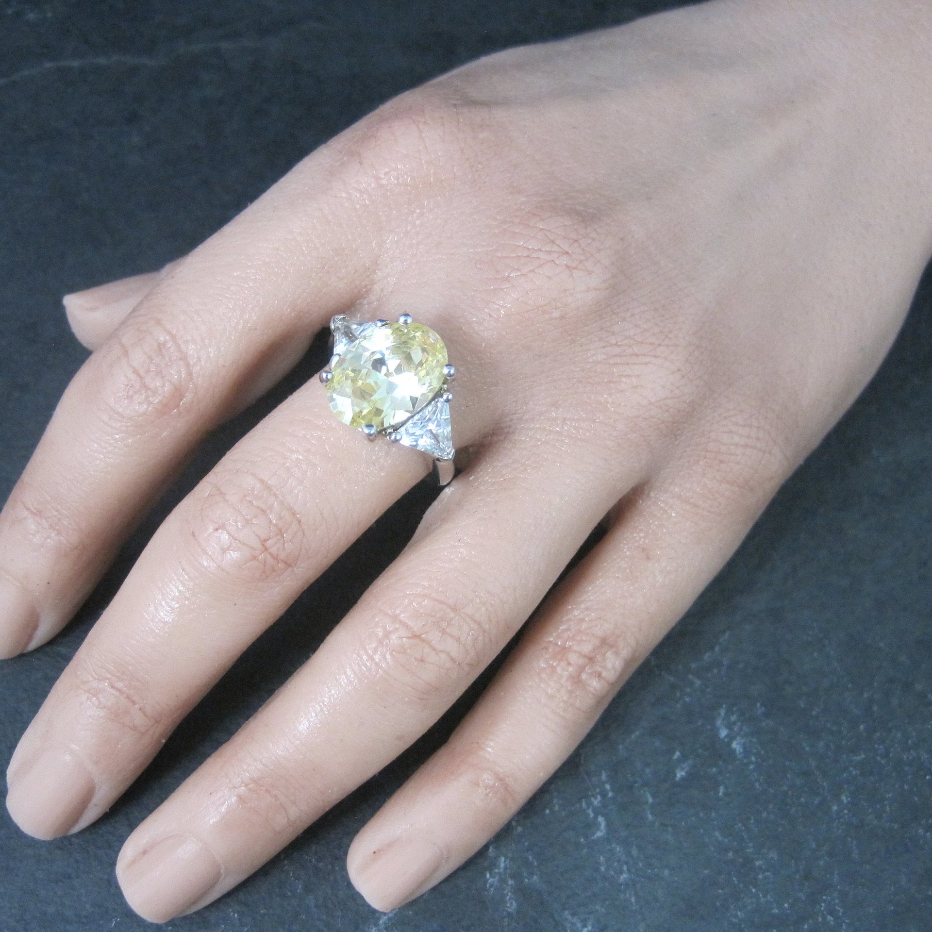 Estate Sterling Yellow Cz Cocktail Ring Size 8