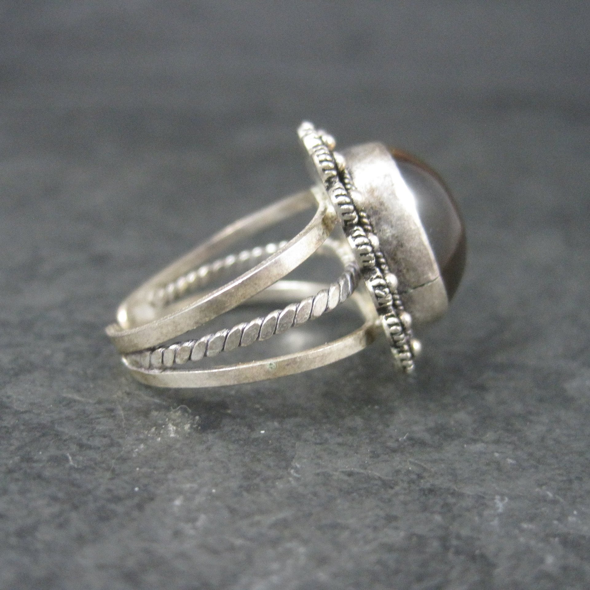 Vintage 950 Sterling Cannetille Tigers Eye Ring Adjustable Size 9