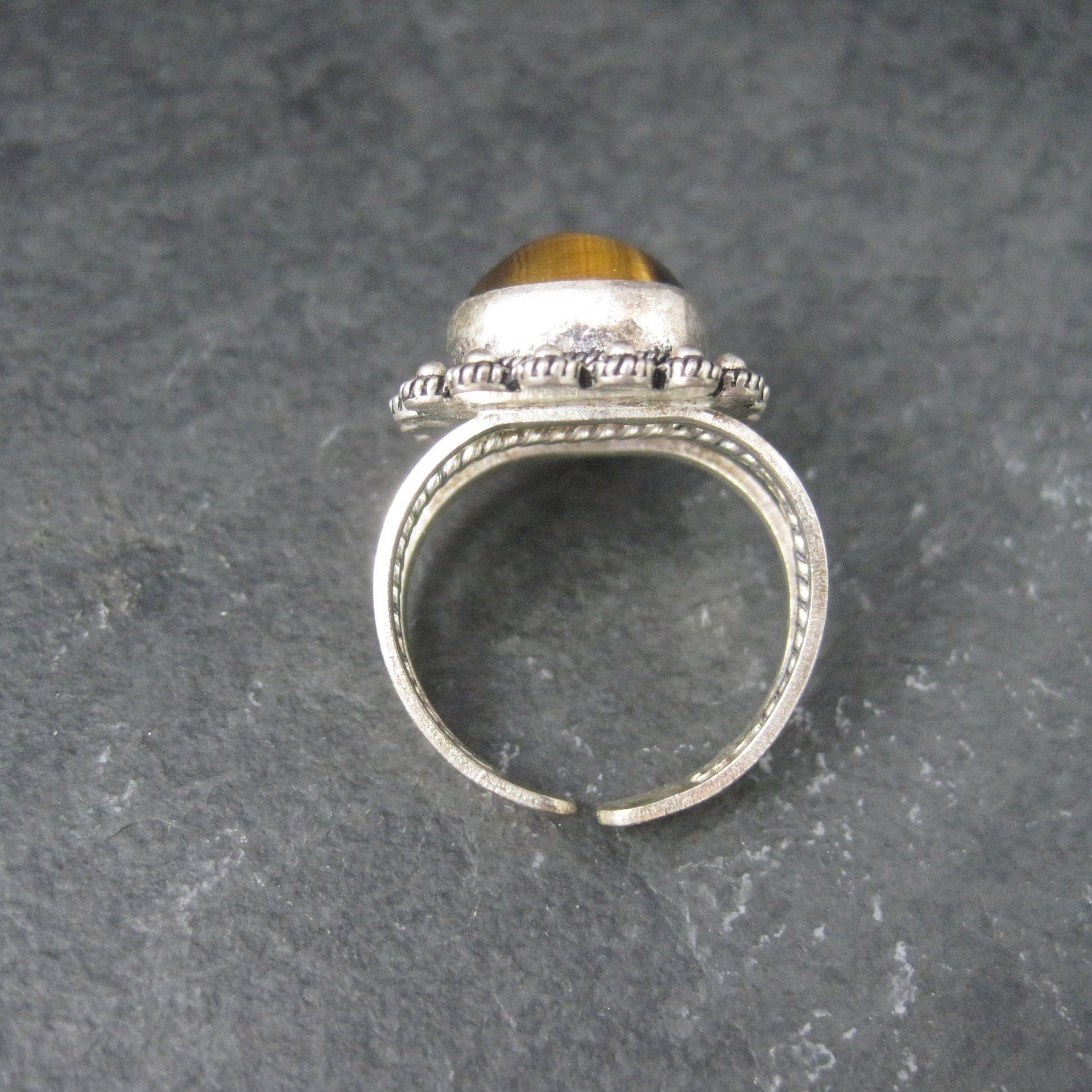 Vintage 950 Sterling Cannetille Tigers Eye Ring Adjustable Size 9