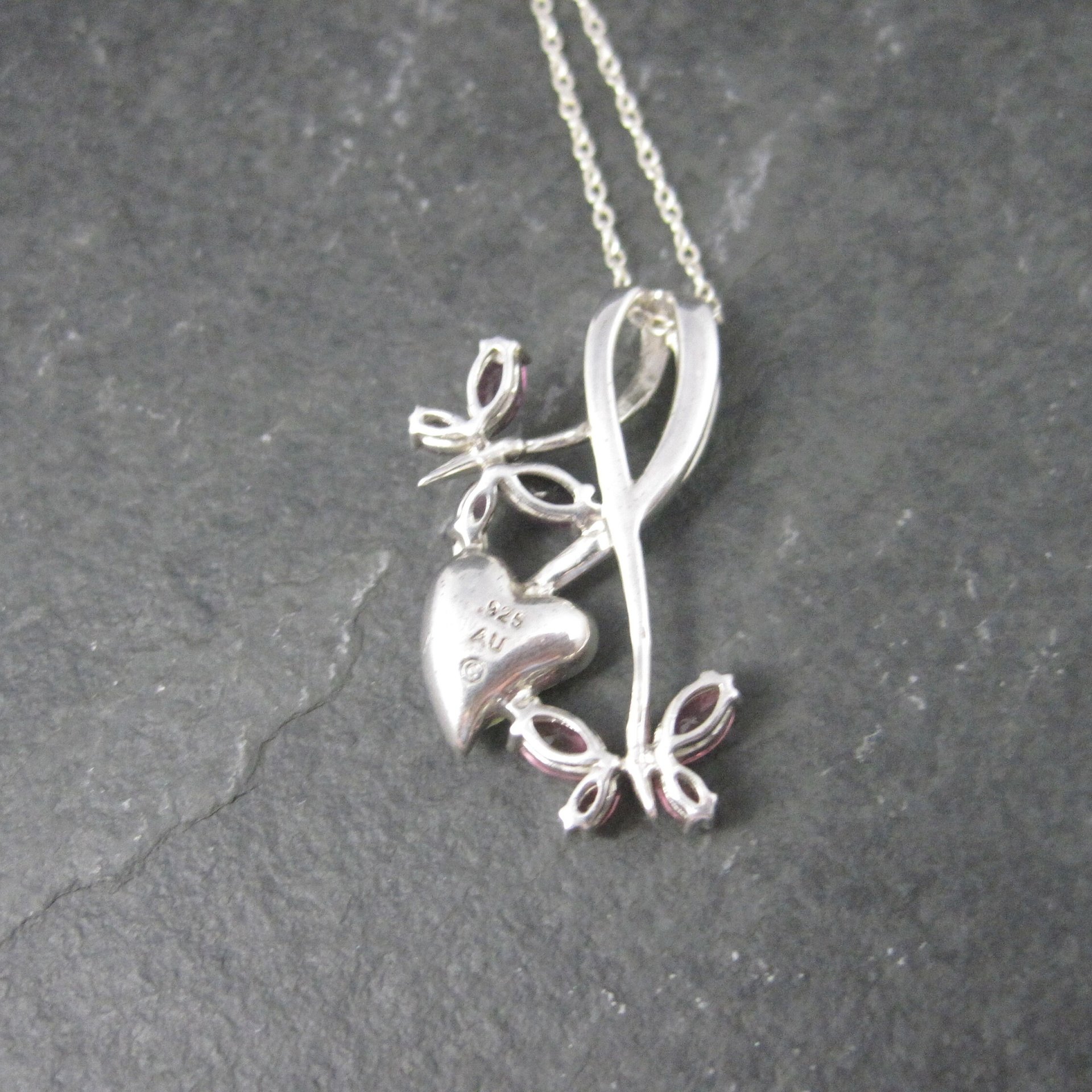 Estate Sterling Pink Purple Butterfly Pendant Necklace