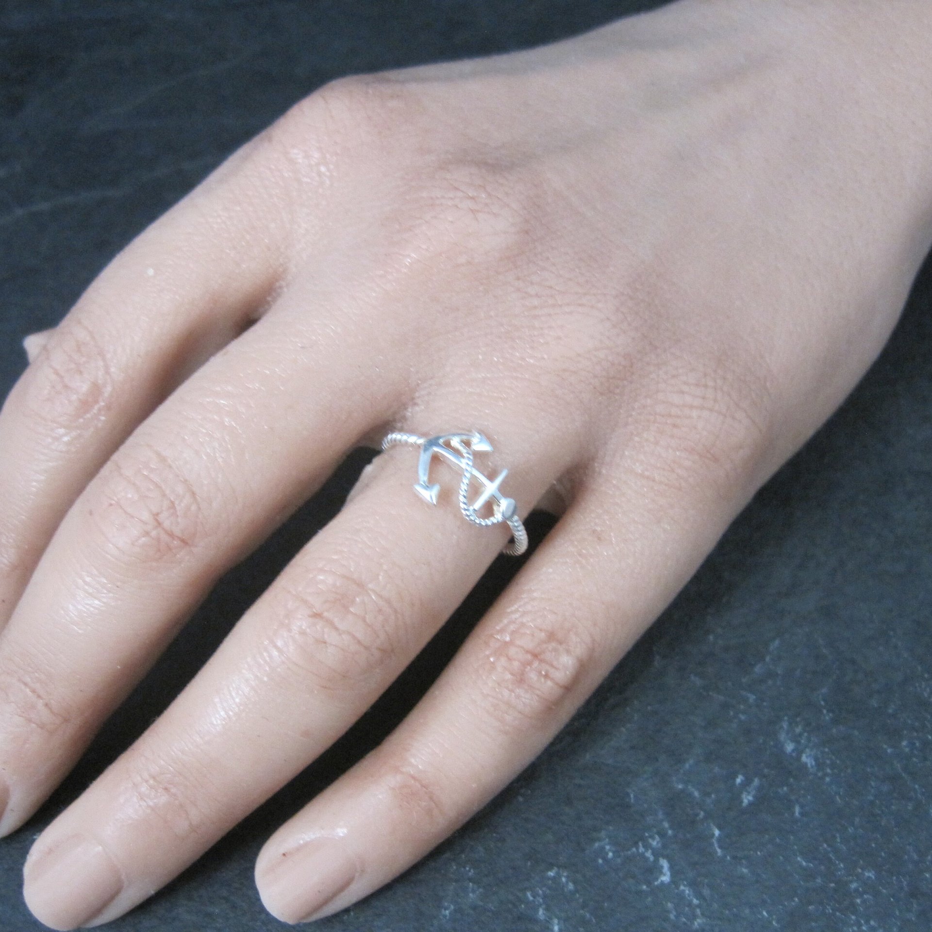 Dainty Estate Sterling Anchor Ring Size 6.5