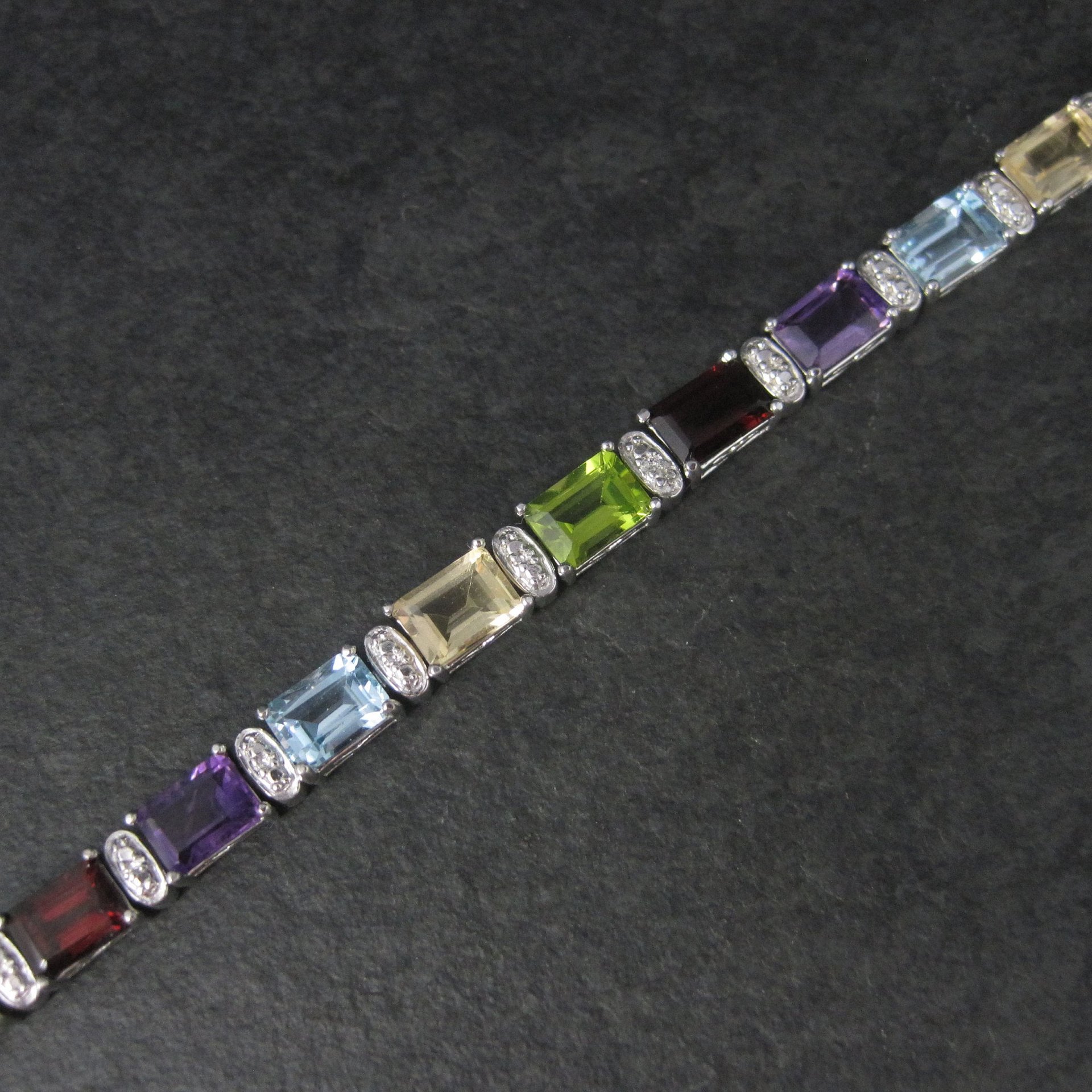 Estate Sterling Gemstone Bracelet 7.5 Inches