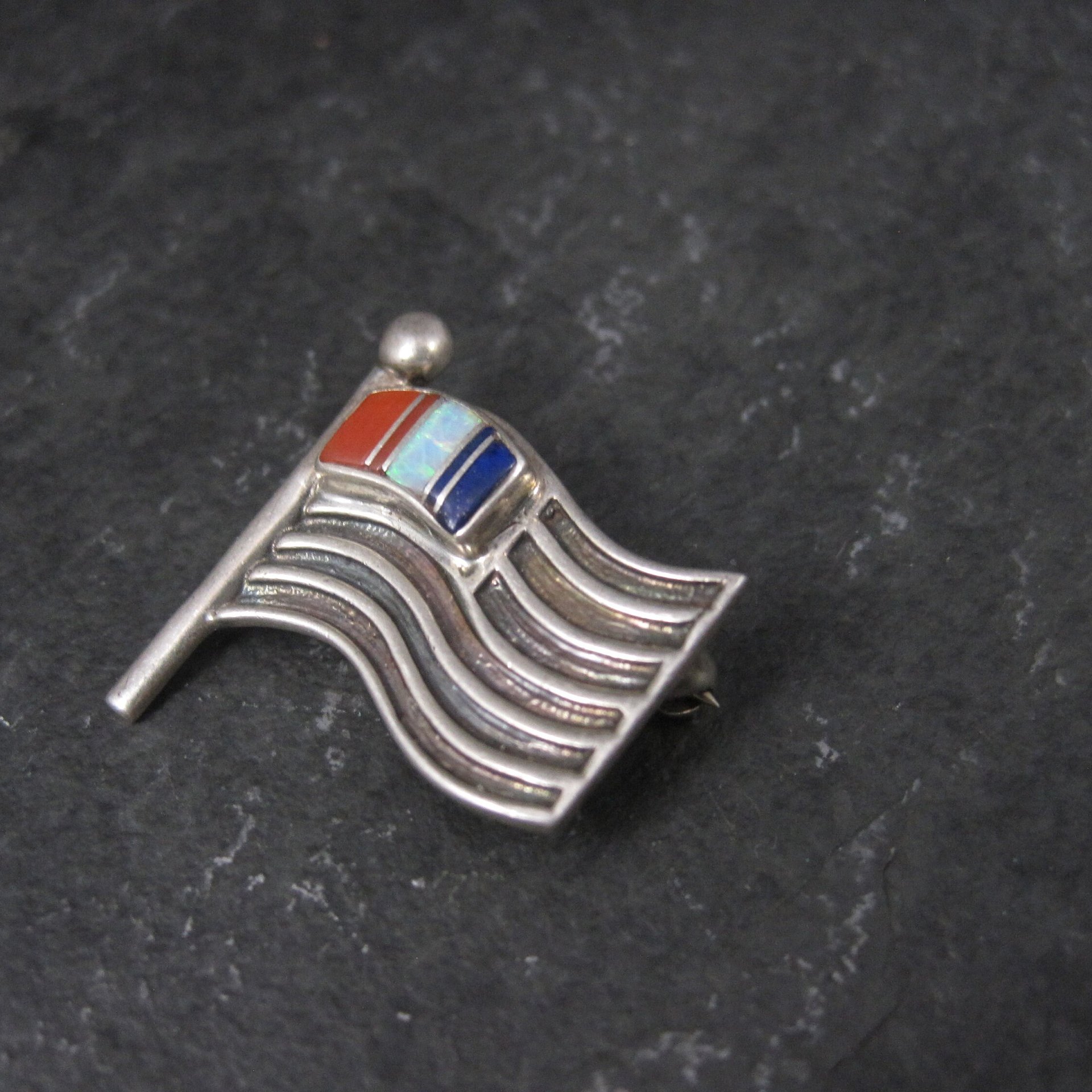 US Flag Brooch Pin Southwestern Sterling Inlay