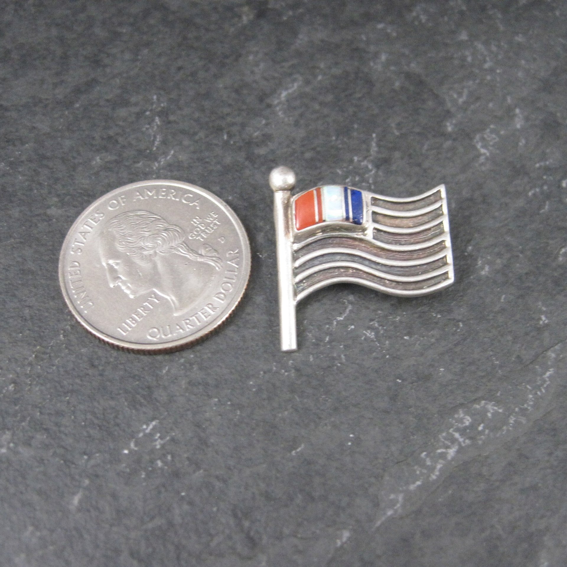 US Flag Brooch Pin Southwestern Sterling Inlay