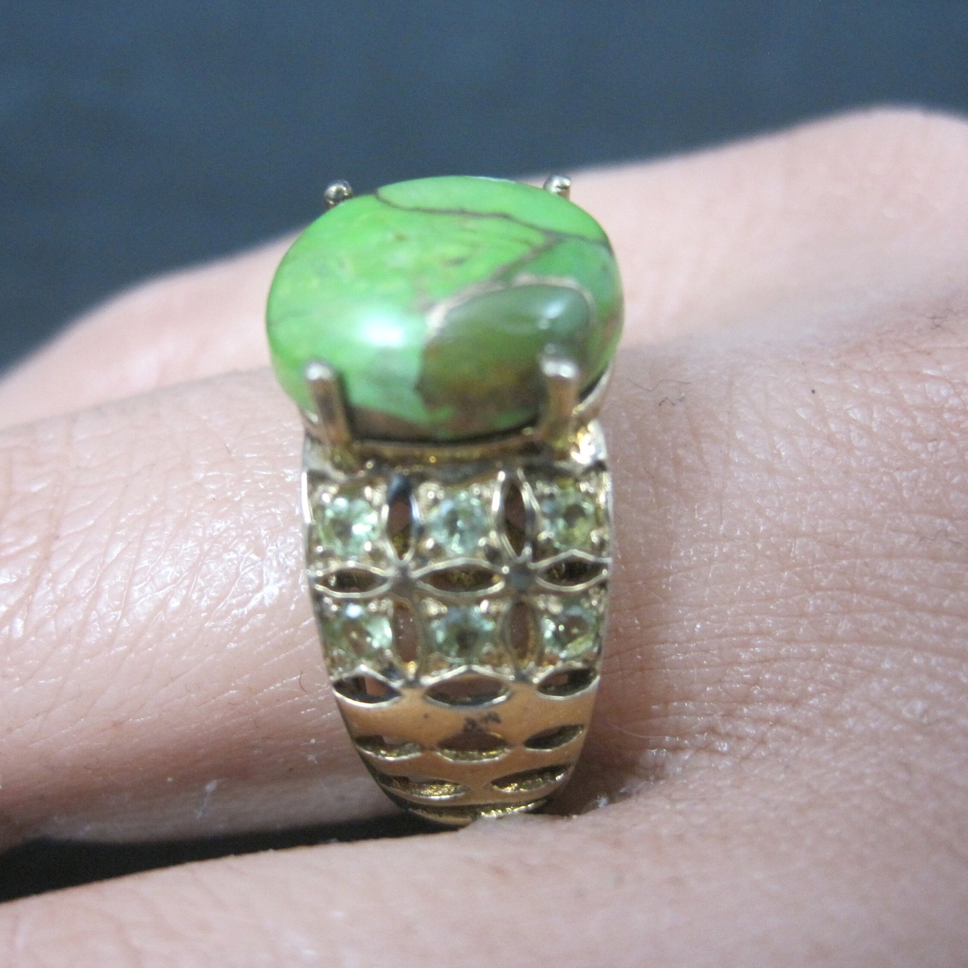 Vintage Vermeil Sterling Green Mohave Turquoise Peridot Ring Size 8