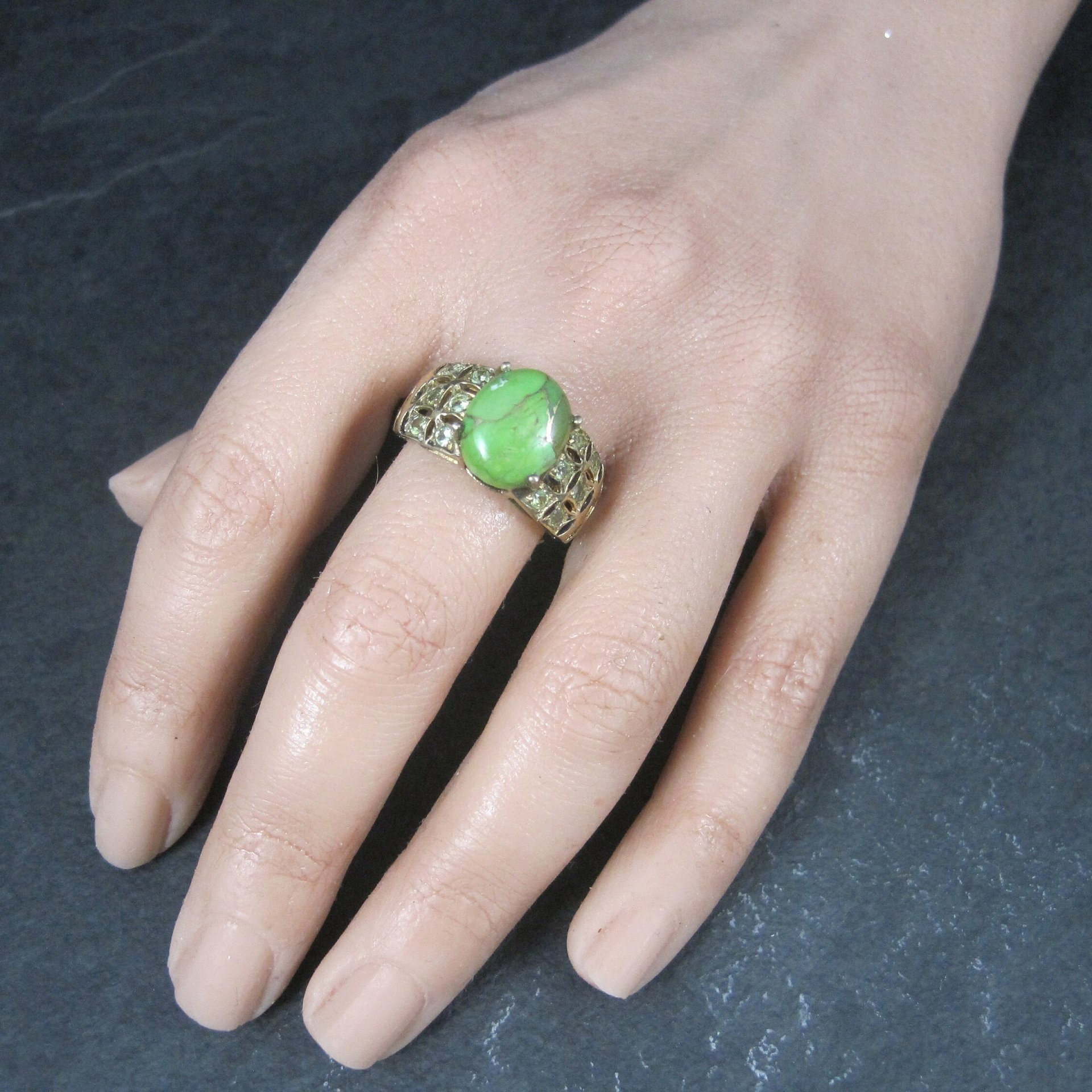 Vintage Vermeil Sterling Green Mohave Turquoise Peridot Ring Size 8