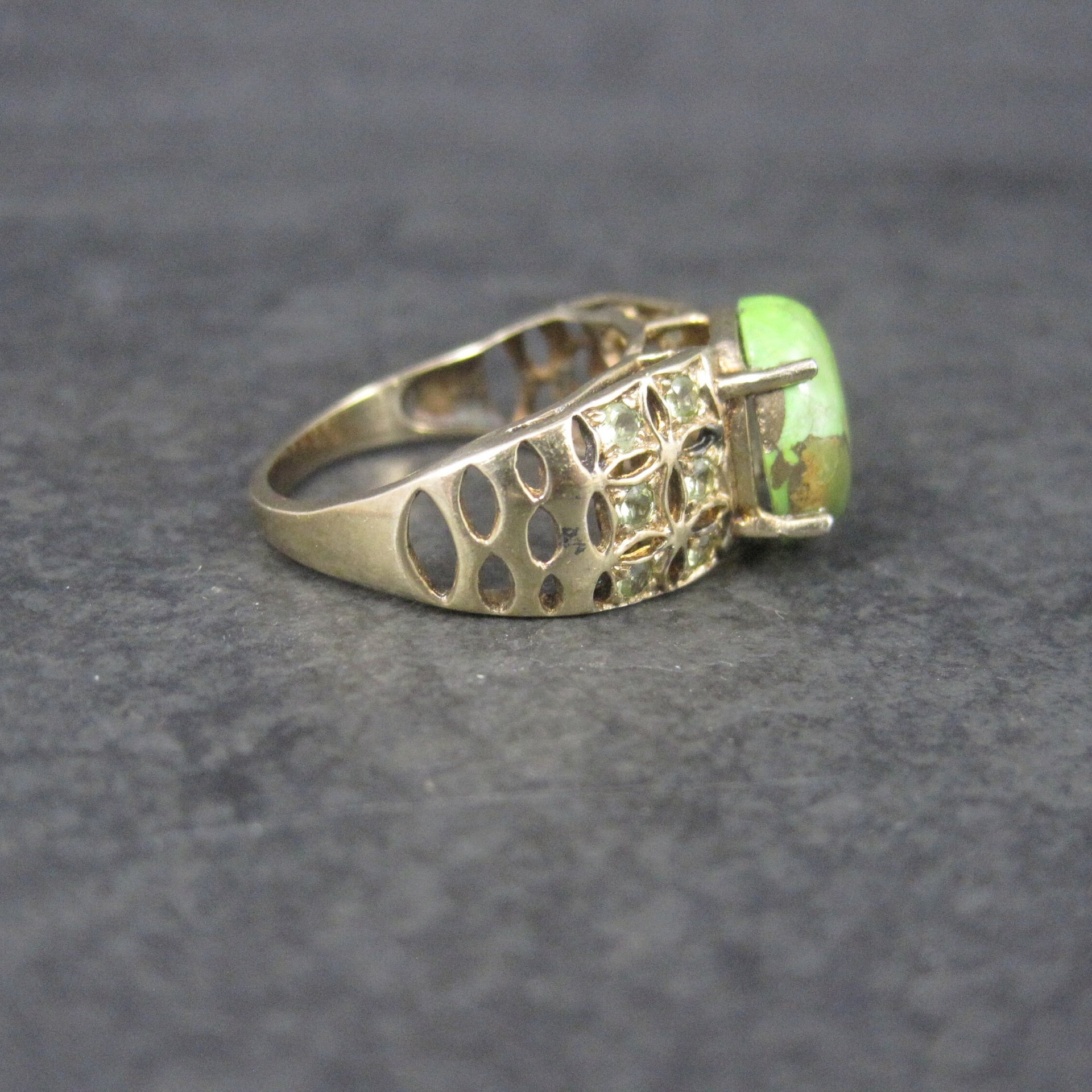 Vintage Vermeil Sterling Green Mohave Turquoise Peridot Ring Size 8